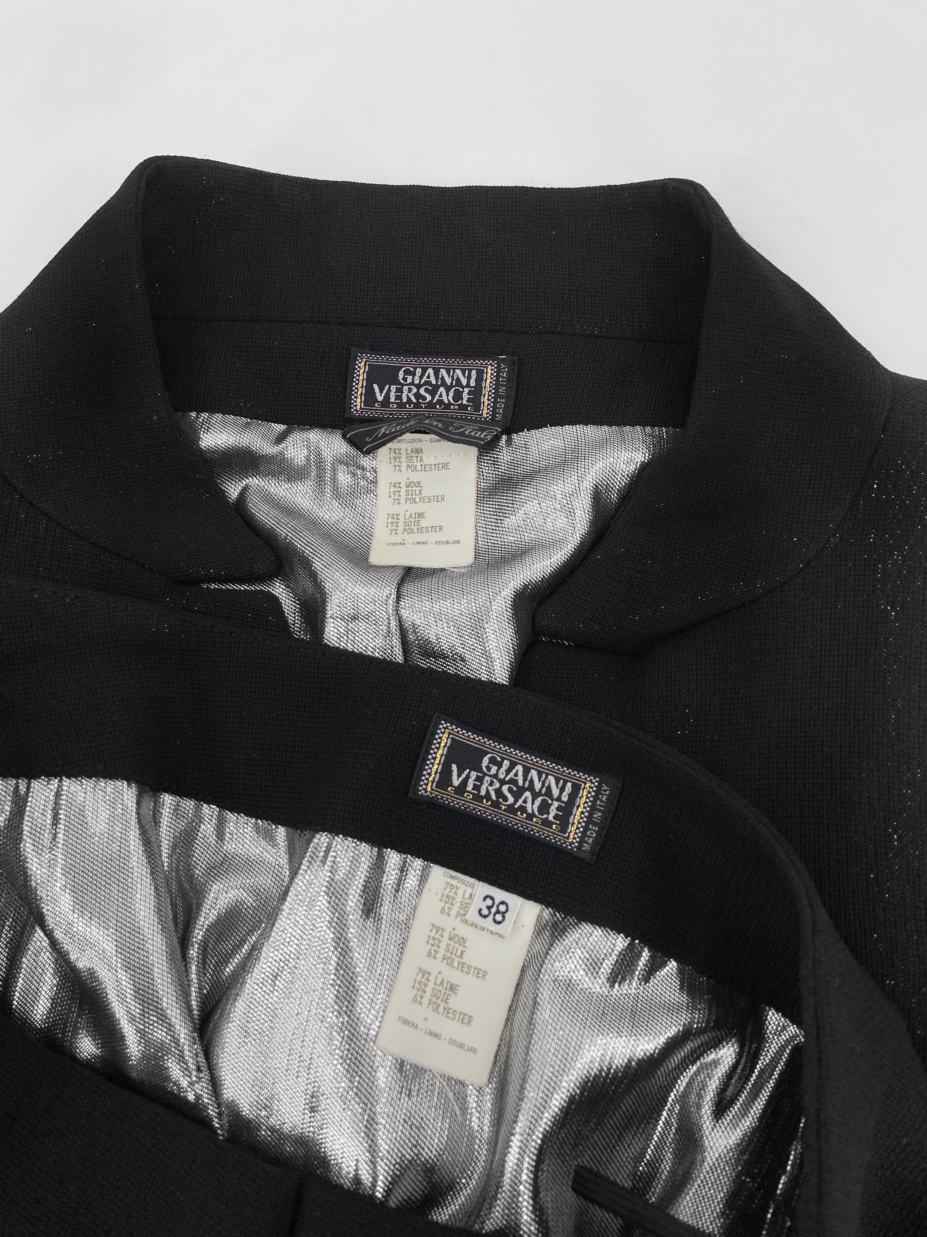 Gianni Versace 90s Glitter Silver Lining Blazer Jacket Skirt Set - 19