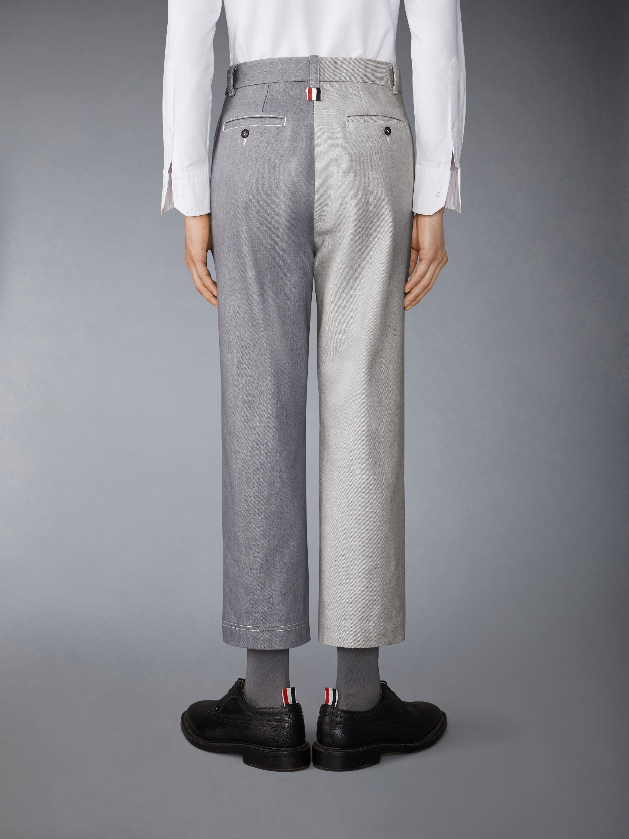 Washed Denim Contrast Topstitching Unconstructed Straight Leg Trousers - 2