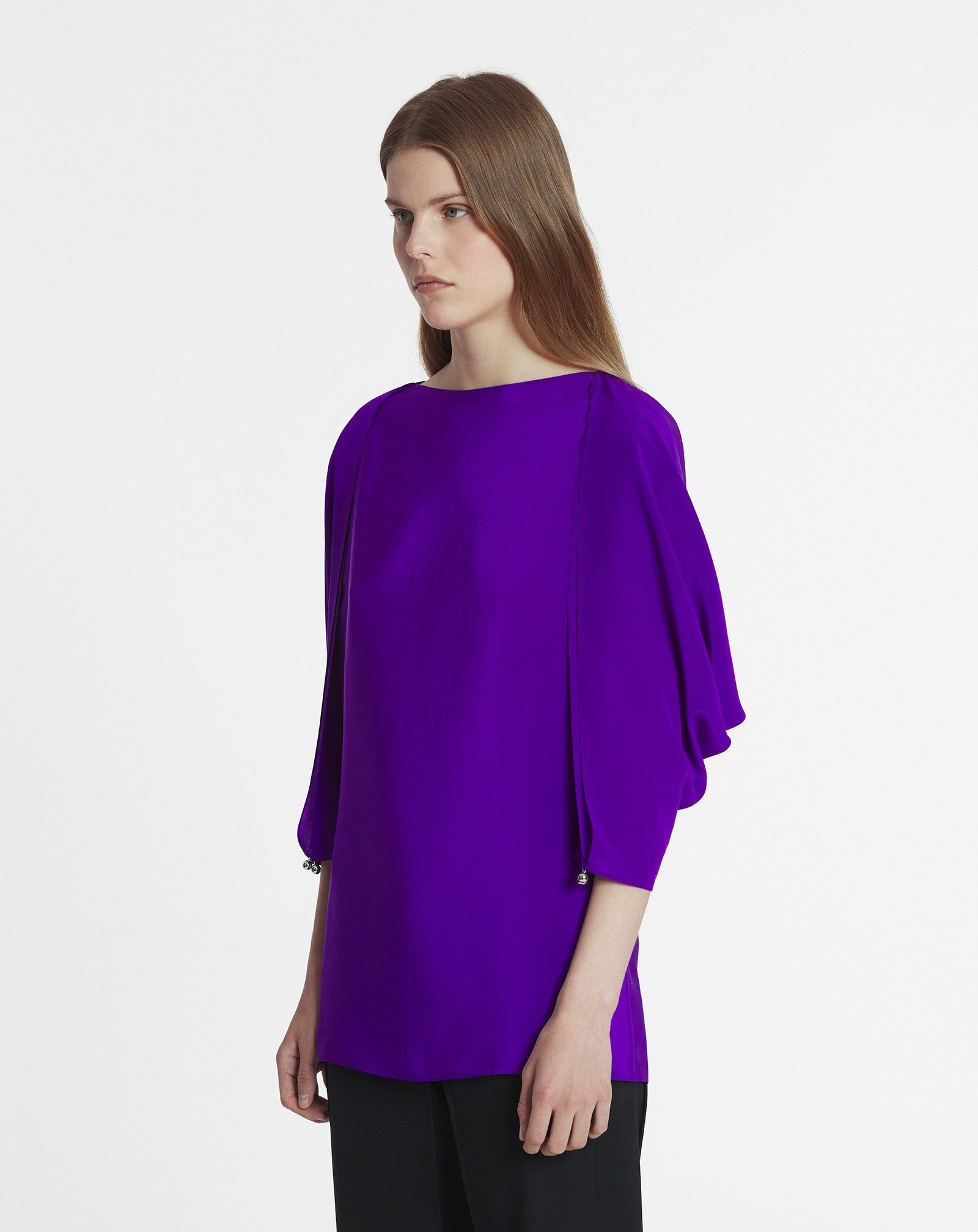 SILK TOP WITH OPENWORK SLEEVES - 3