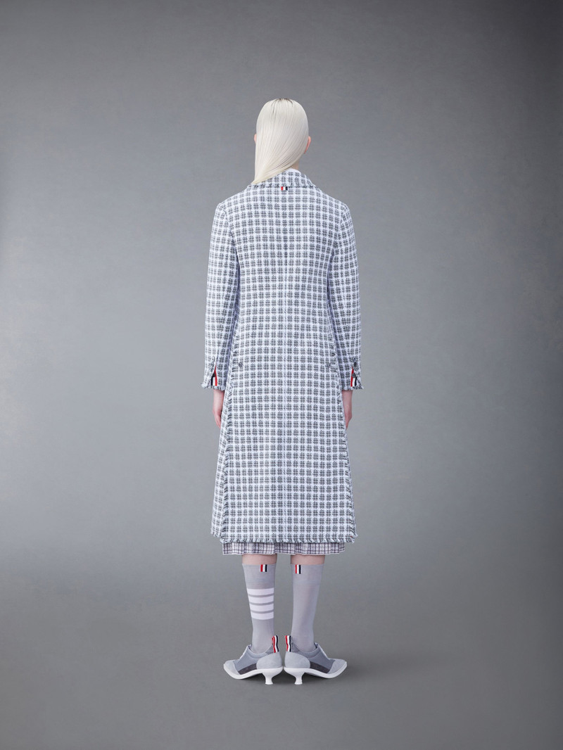 Thom Browne Check Summer Tweed Fray Wide Lapel Overcoat outlook
