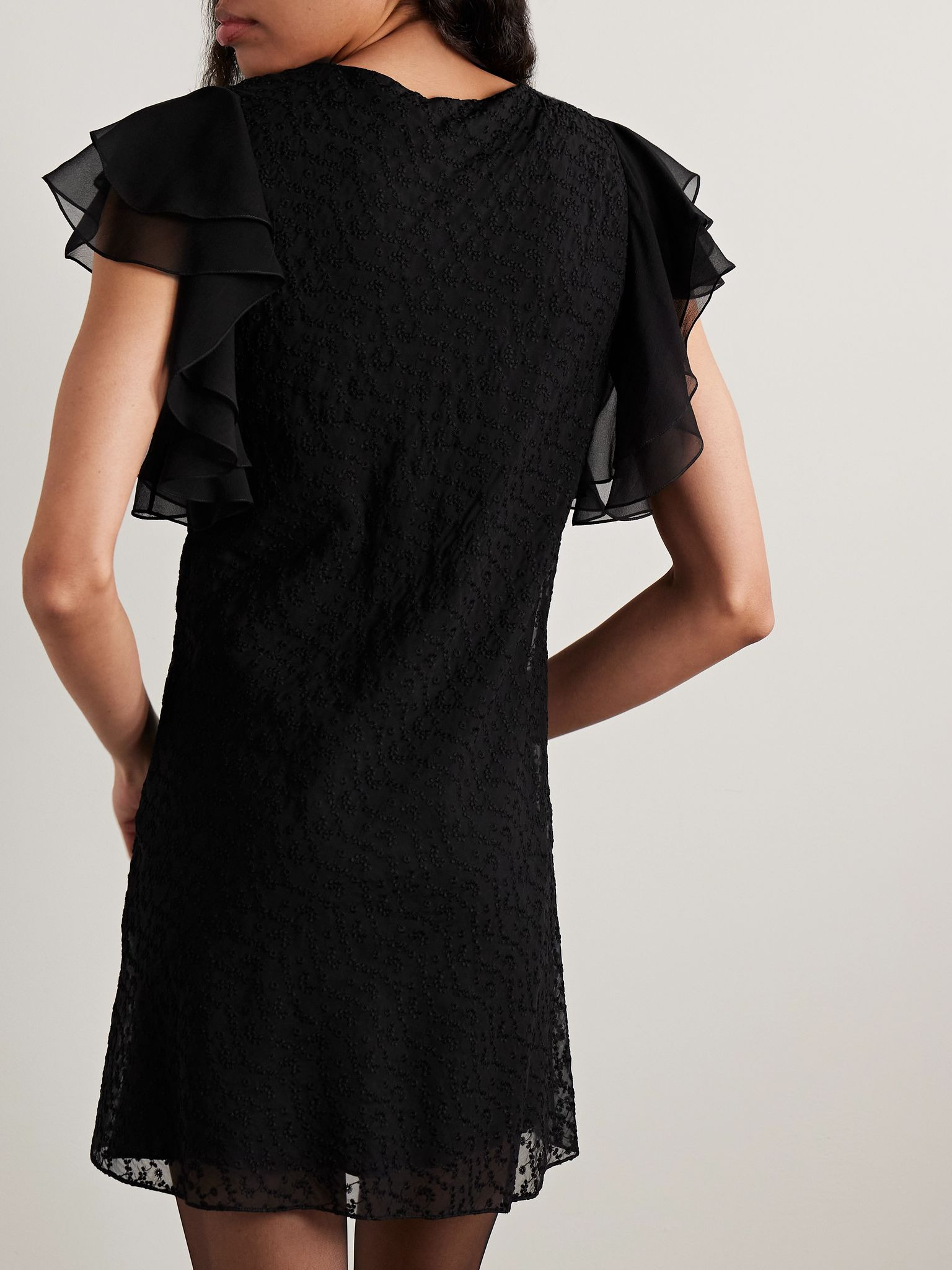 Appliquéd broderie anglaise cotton-blend voile mini dress Black - 4