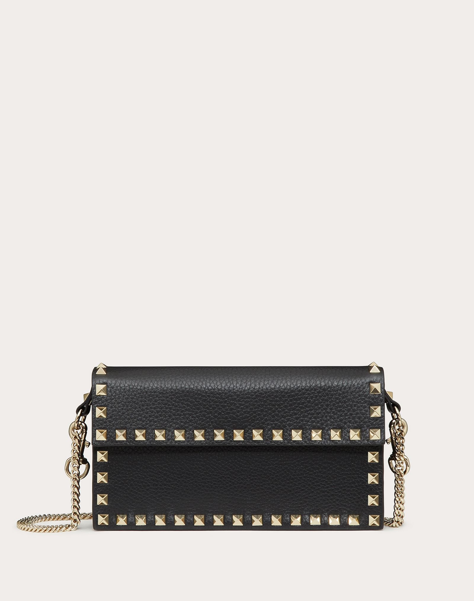 ROCKSTUD GRAINY CALFSKIN POUCH WITH ADJUSTABLE CHAIN STRAP - 1