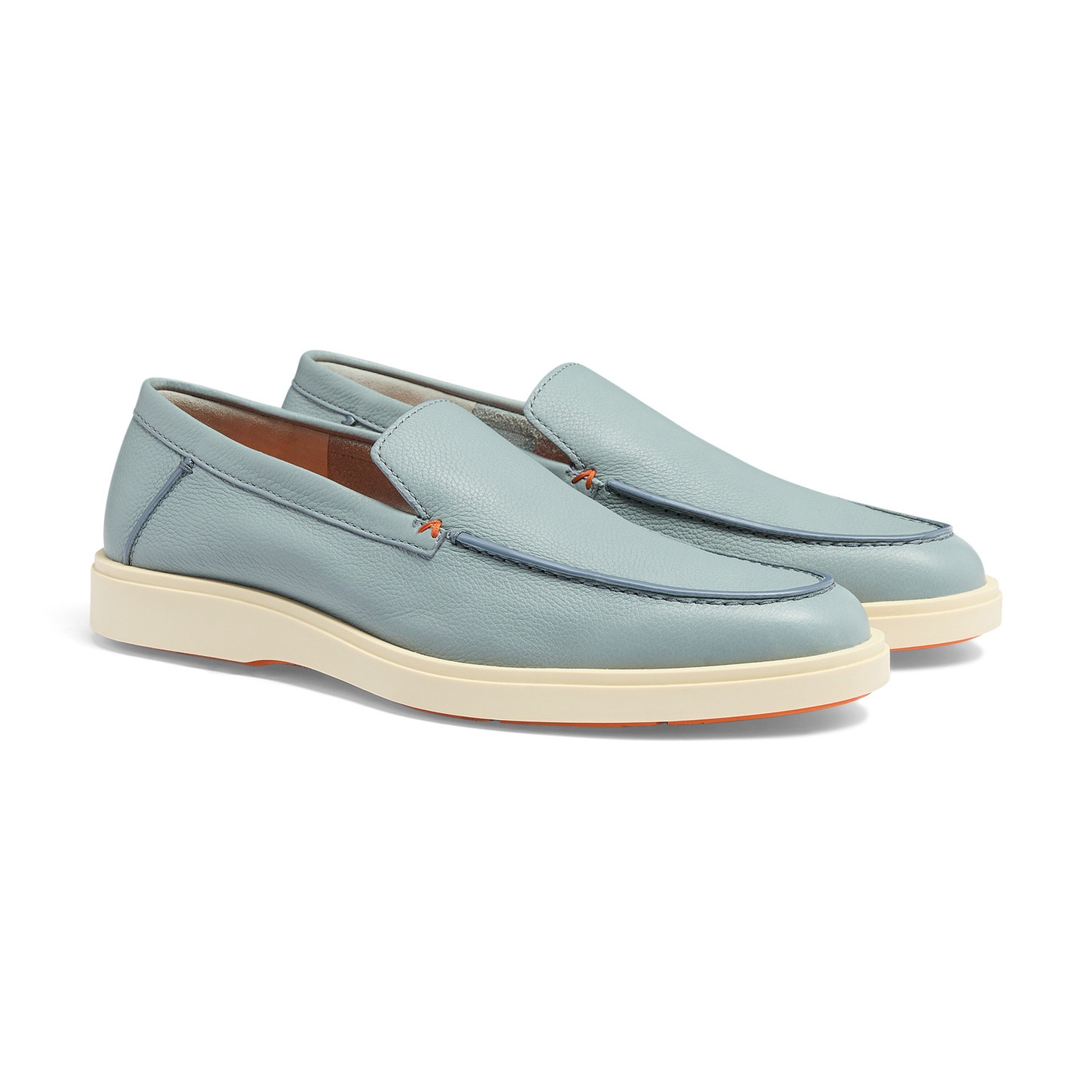 Men's light blue tumbled leather loafer - 3