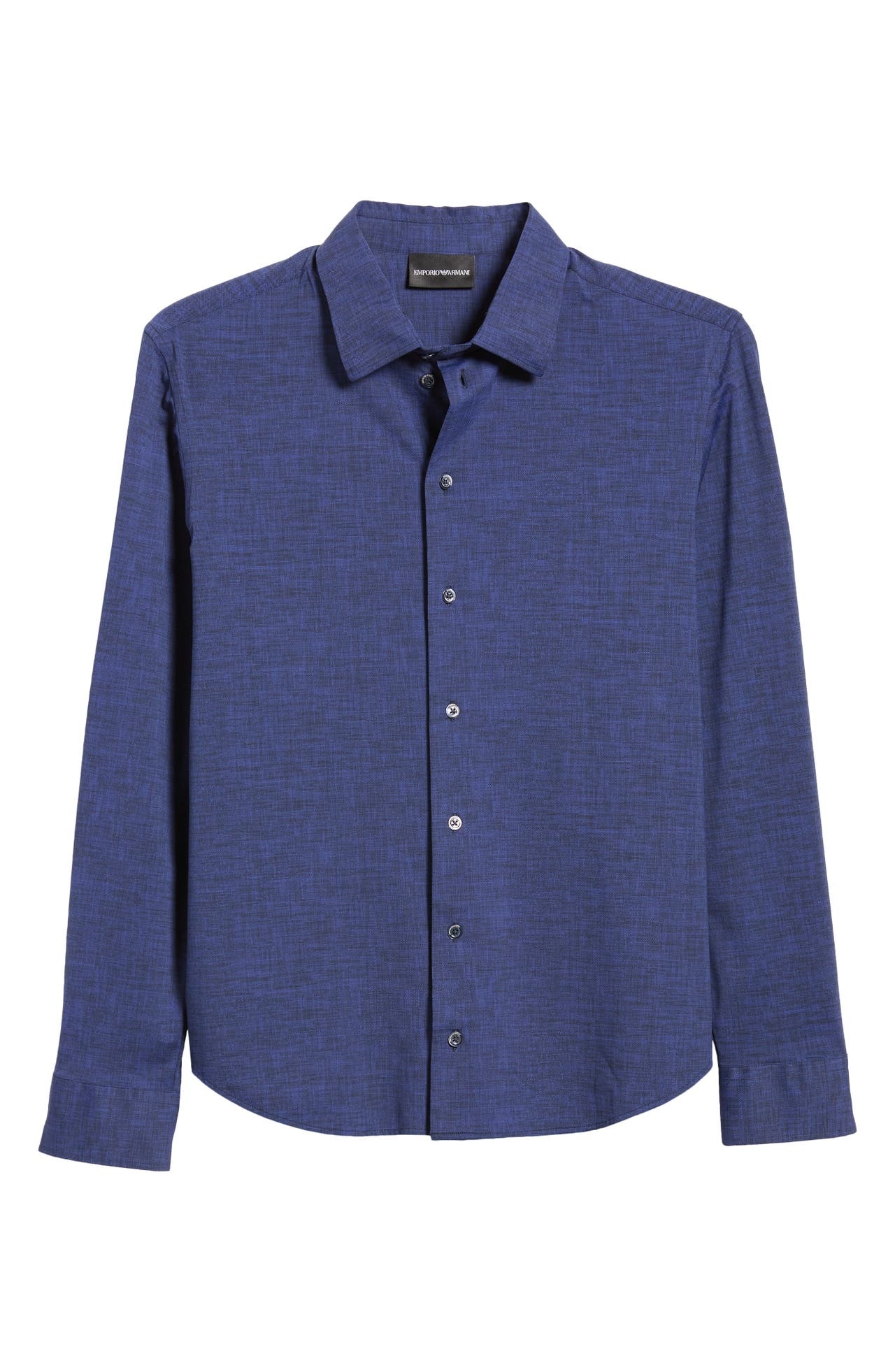 Emporio Armani Textured Solid Stretch Button-Up Shirt in Solid Medium Blue at Nordstrom - 1