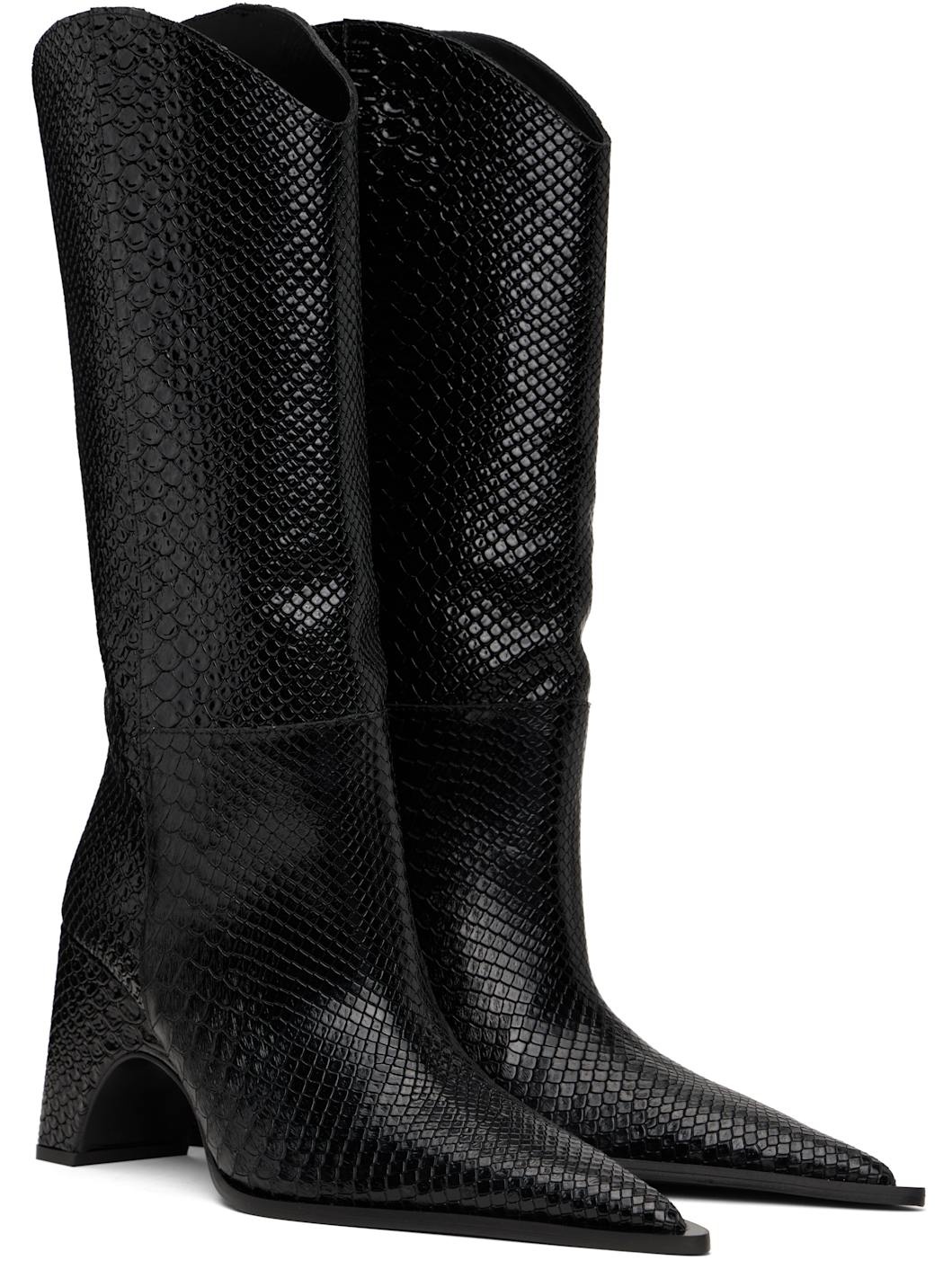 Black Python Embossed Bridge Cowboy Boots - 4