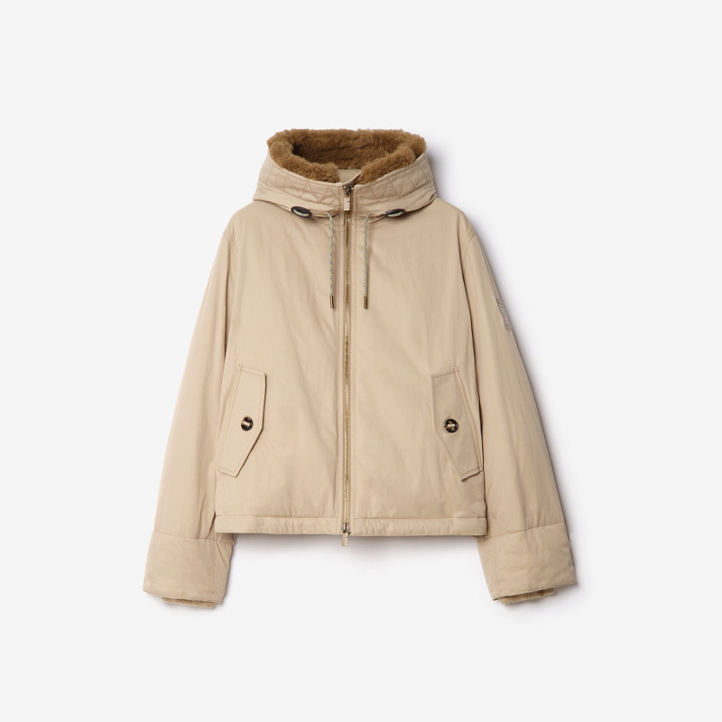 Shearling Trim Gabardine Hooded Jacket 1