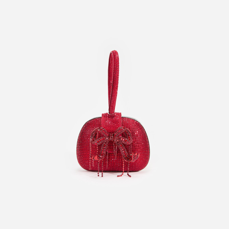 Burgundy Rhinestone Top Handle Clutch Bag 1