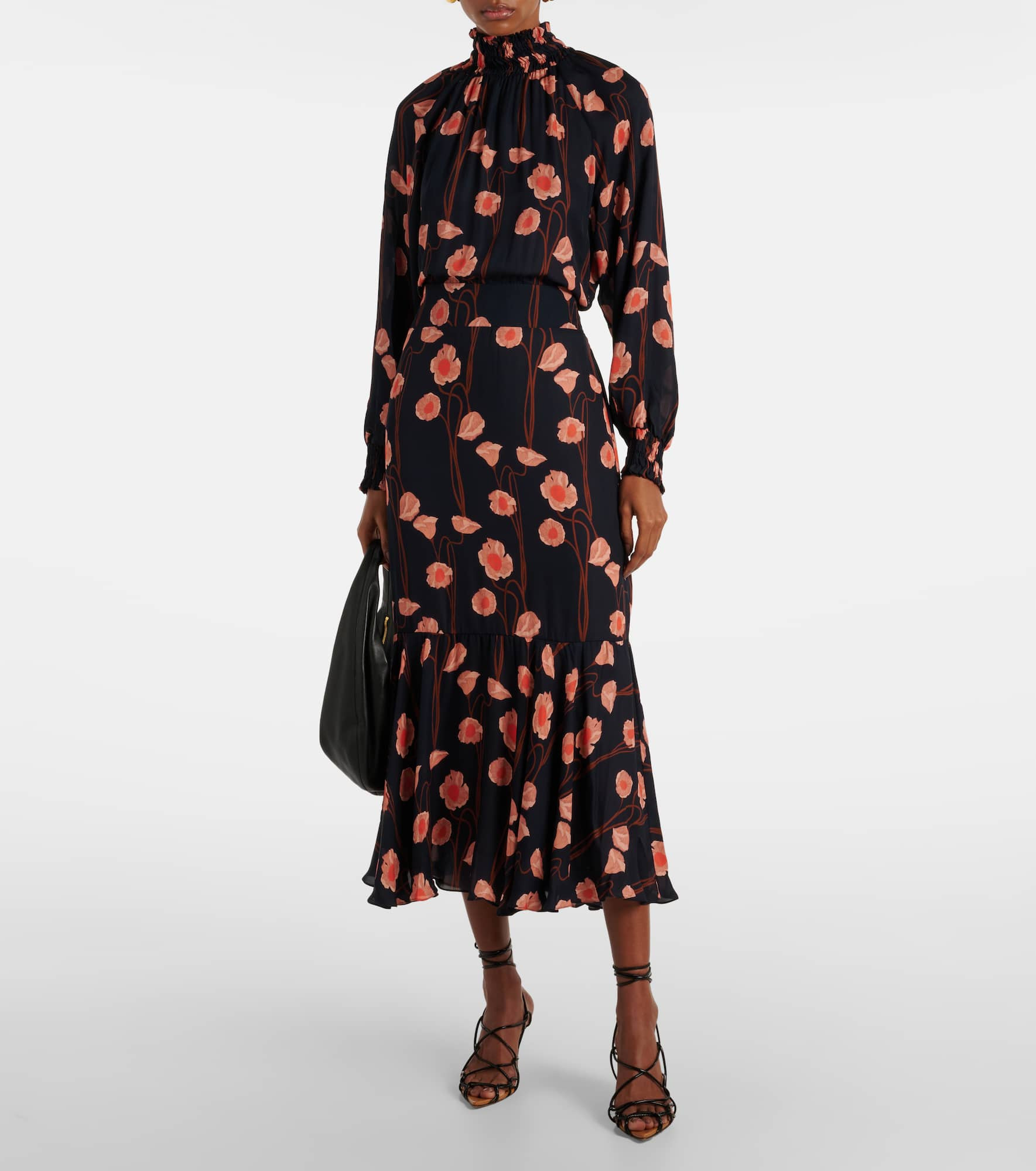 Floral silk georgette midi dress - 2