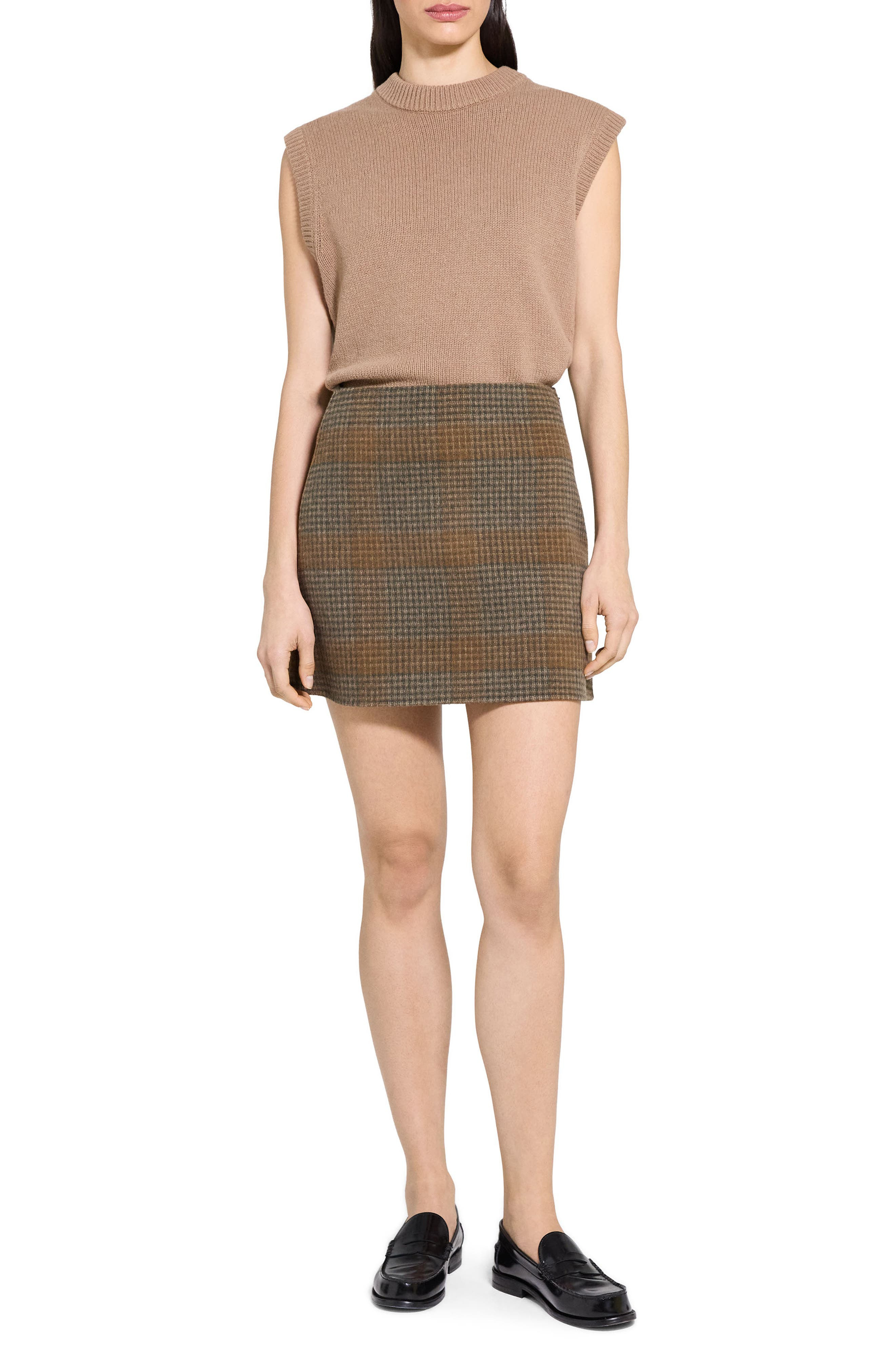 Theory Plaid Wool & Cashmere Miniskirt in Brass Multi at Nordstrom - 8