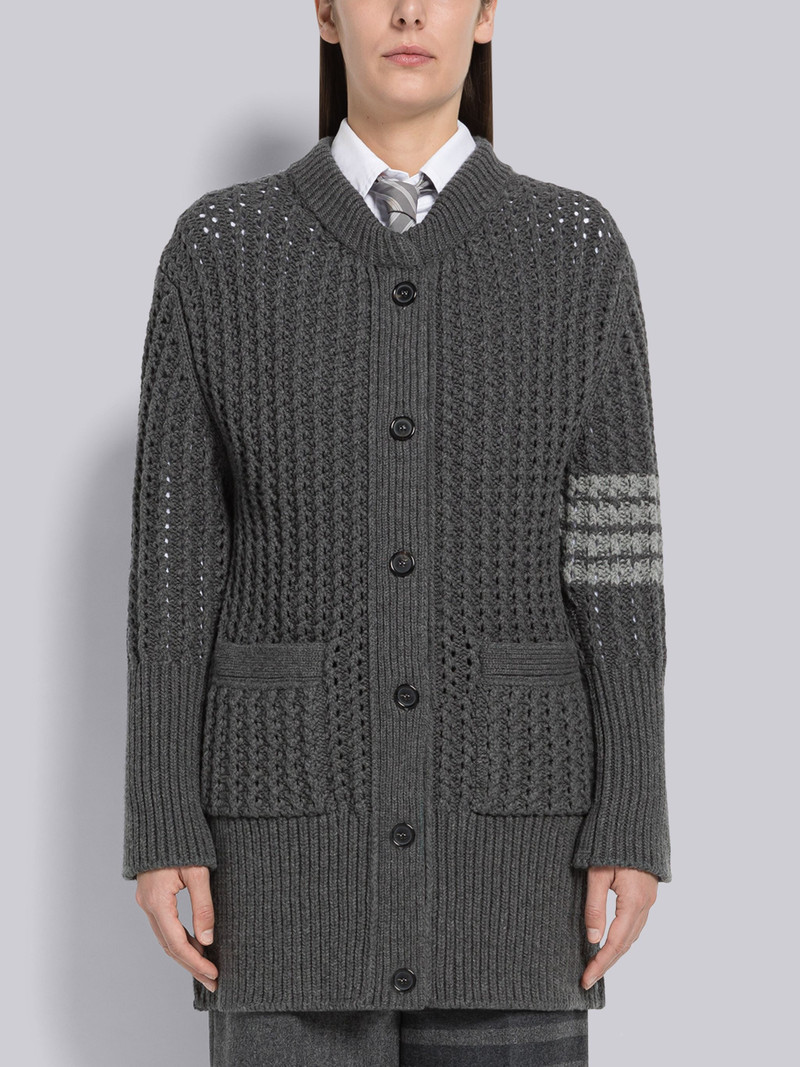 Chunky Pointelle Merino Wool Oversized 4-Bar Cardigan 1