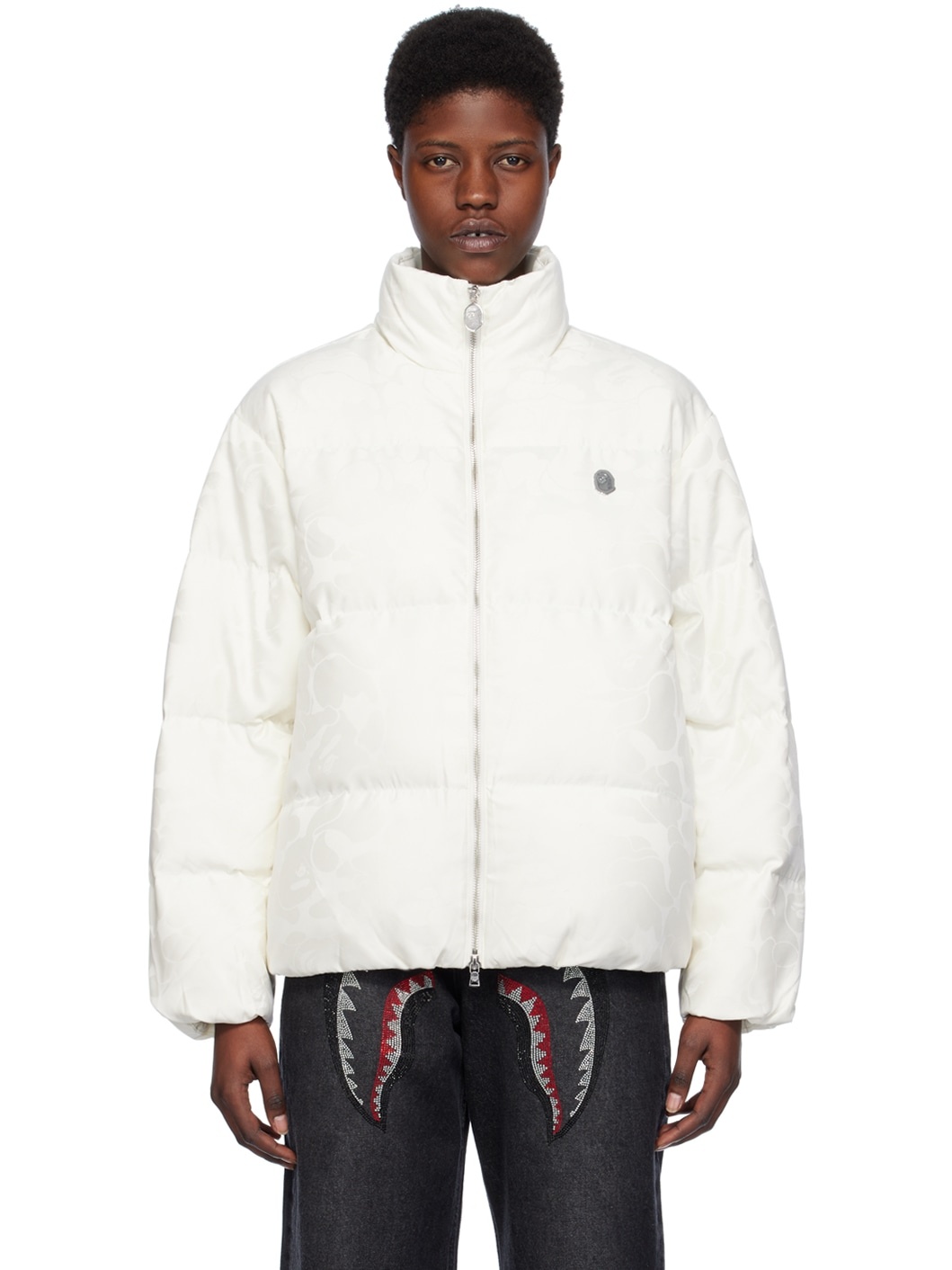 Off-White Solid Camo Down Jacket - 1