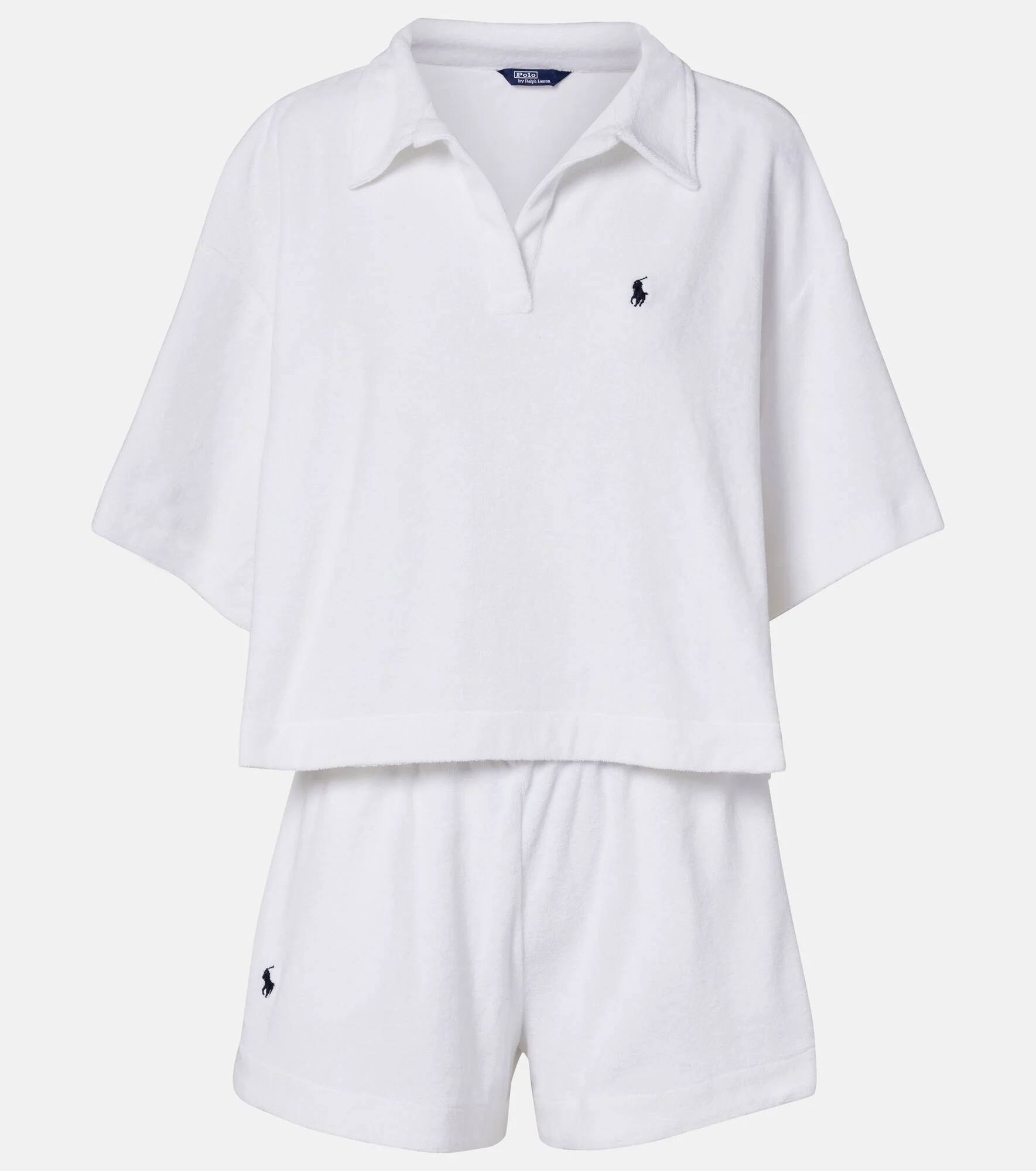 Cotton terry polo shirt and shorts set - 1