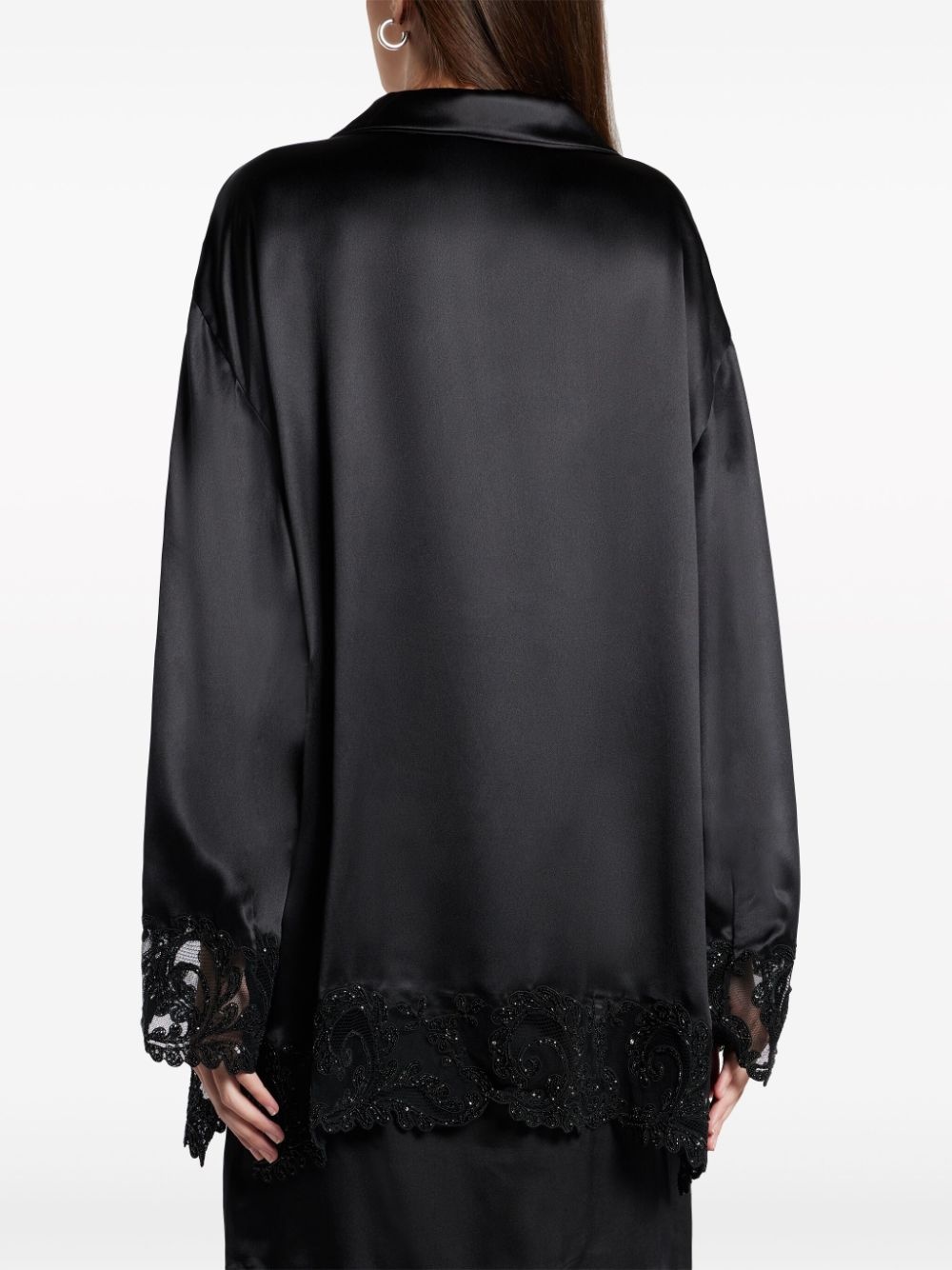 Barocco lace-trim silk shirt - 4