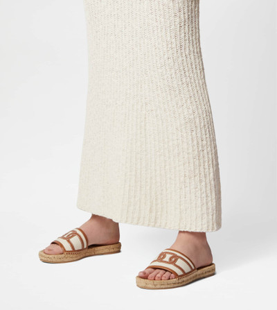 Tod's KATE SANDALS IN CANVAS AND LEATHER - WHITE, BROWN outlook