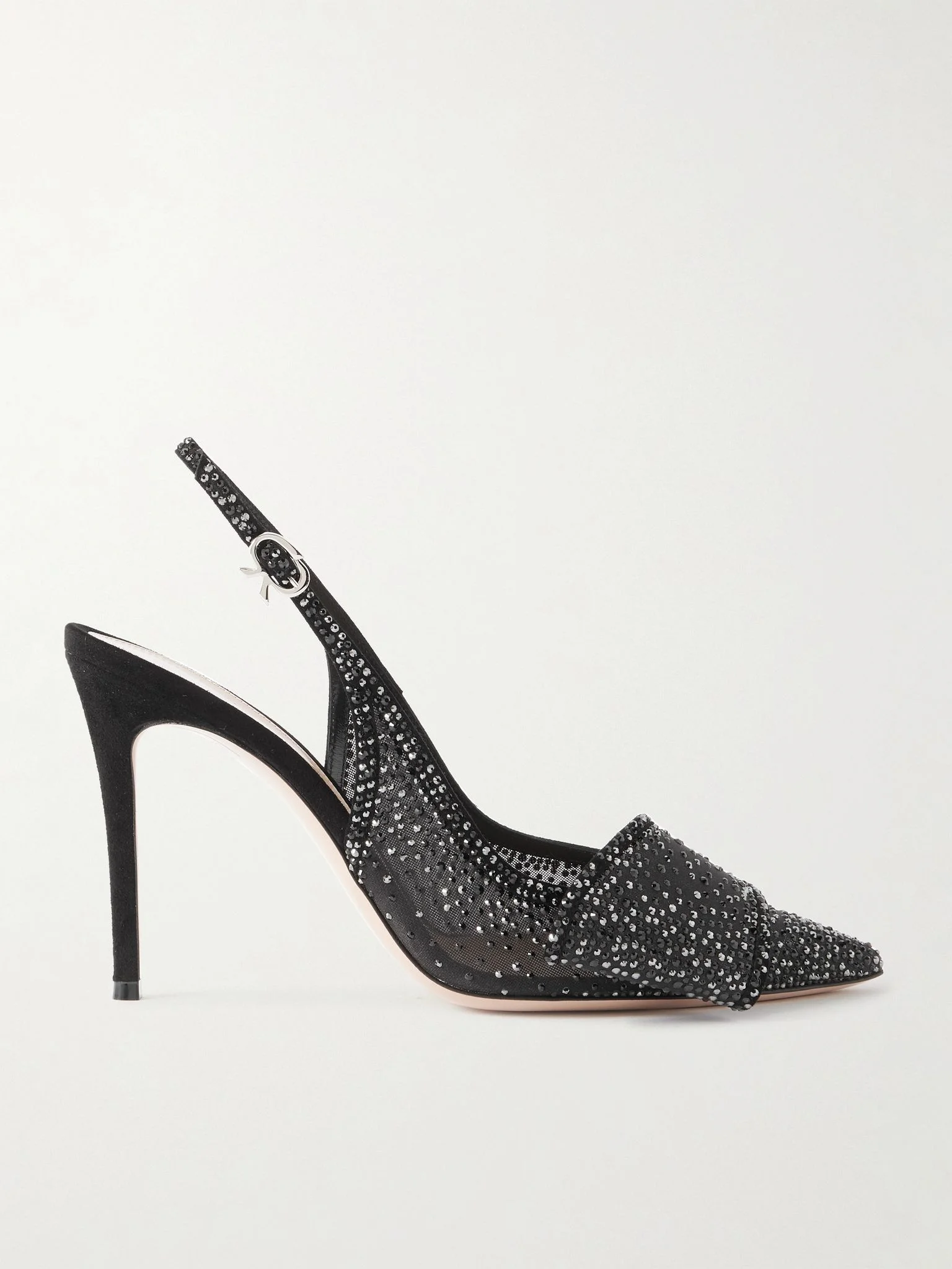 95 suede-trimmed crystal-embellished organza slingback pumps Black - 1