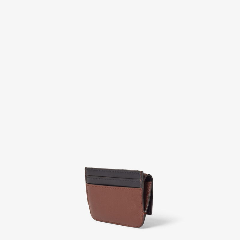 Fendi Way Card Case With Pocket Chocolate brown and black leather card case 3