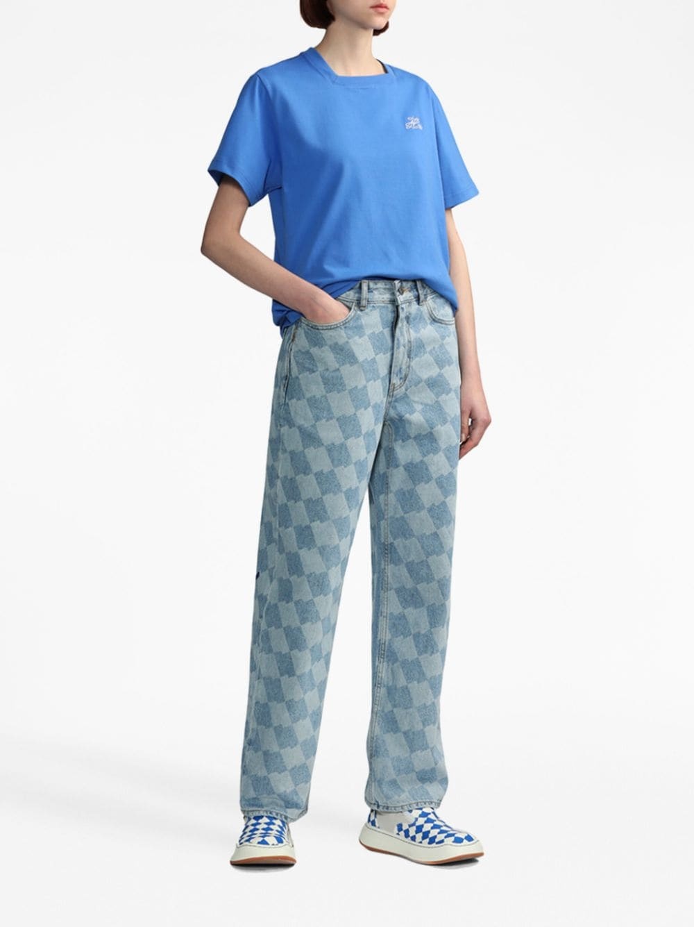 checkerboard-print straight-leg jeans - 2