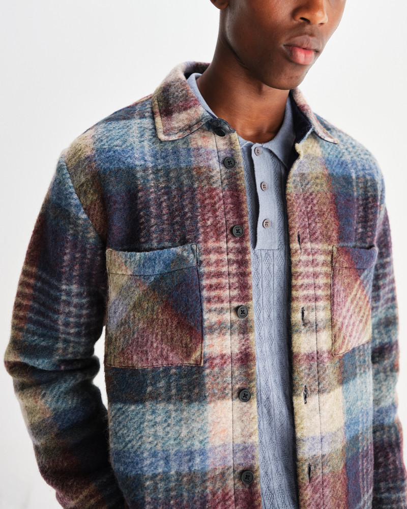 Whiting - Blue And Multicolour Check Wool Overshirt 3