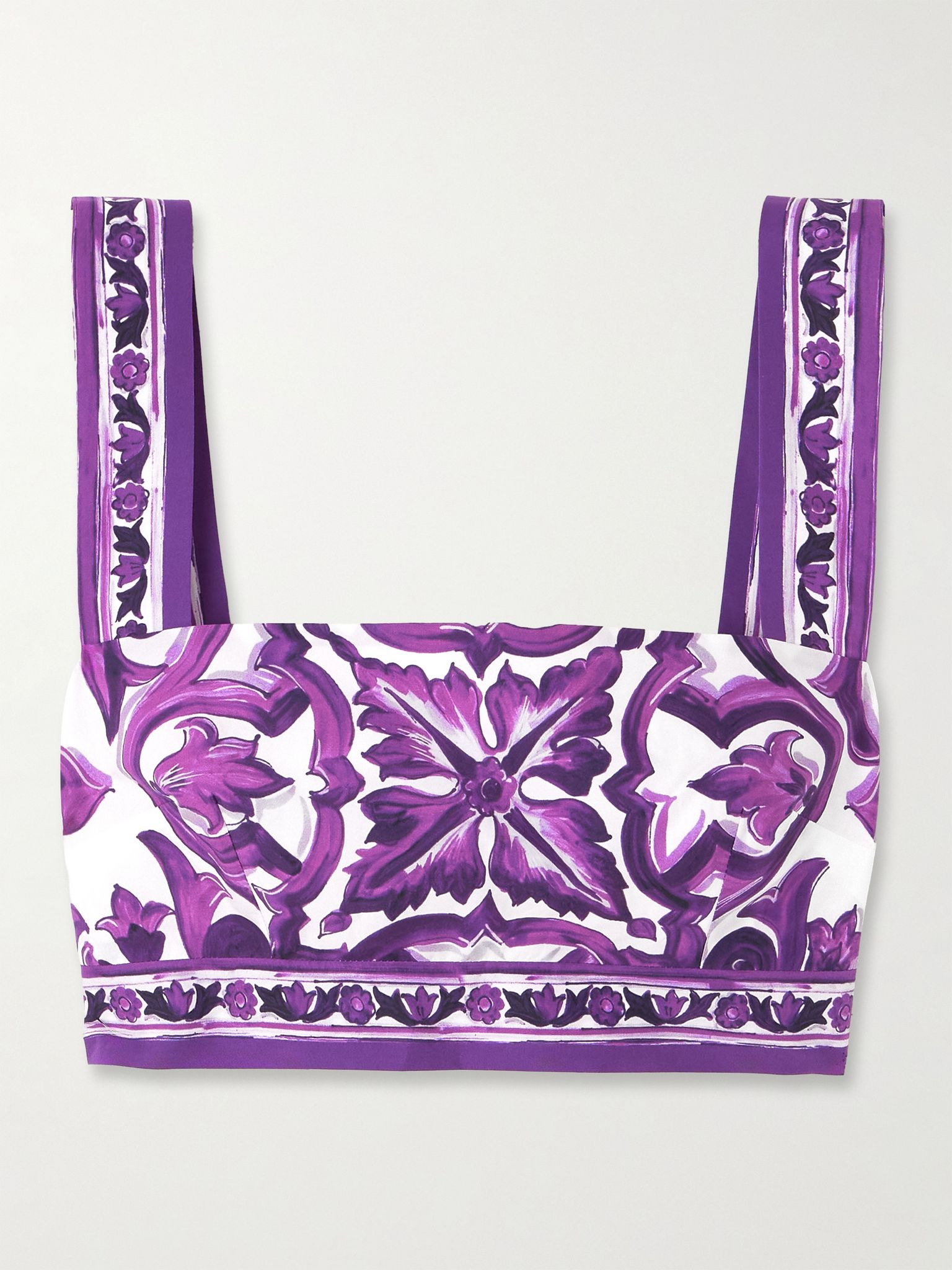 Cropped printed cotton-twill top Purple - 1