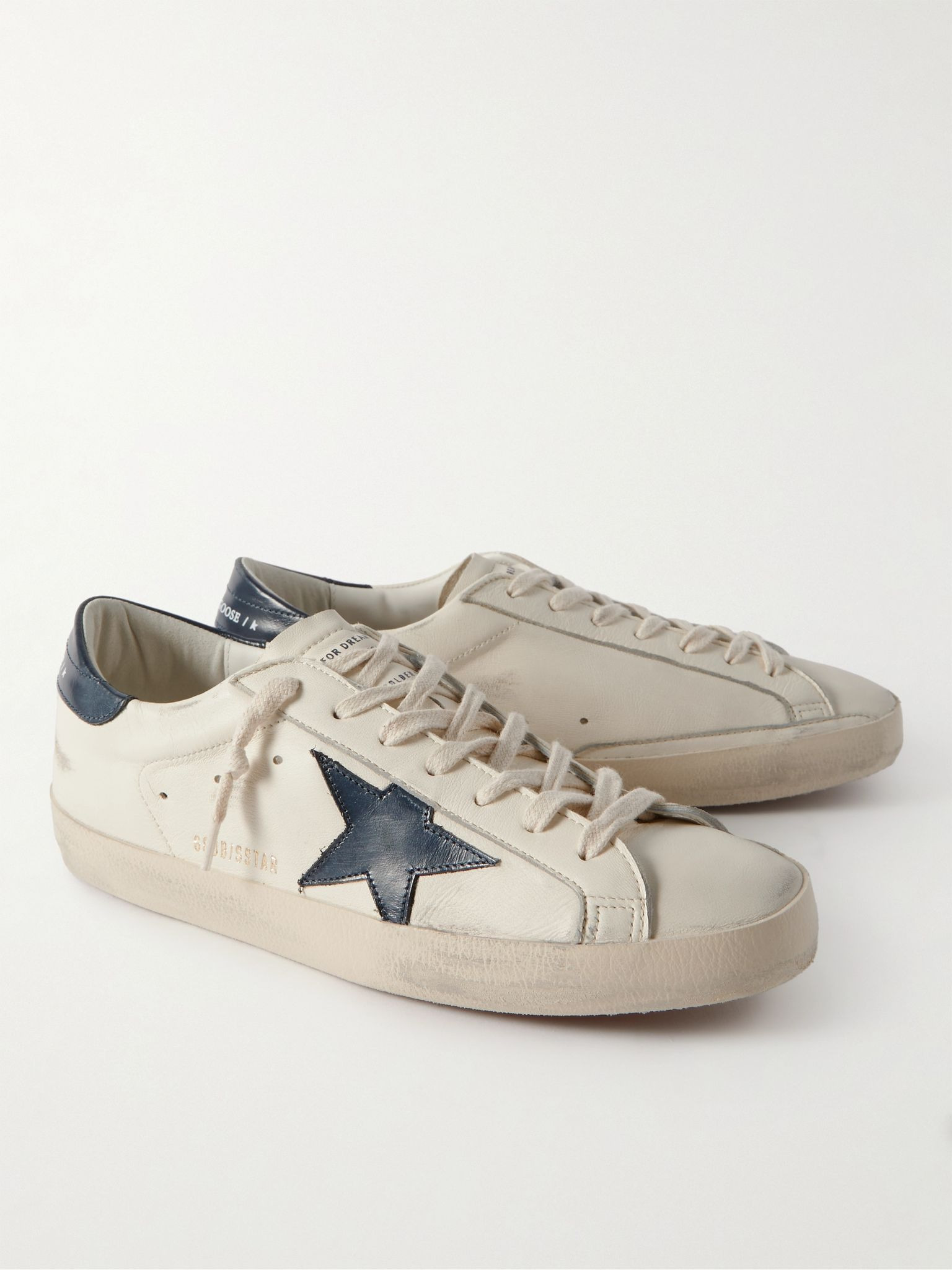 Superstar Distressed Leather Sneakers Cream - 3
