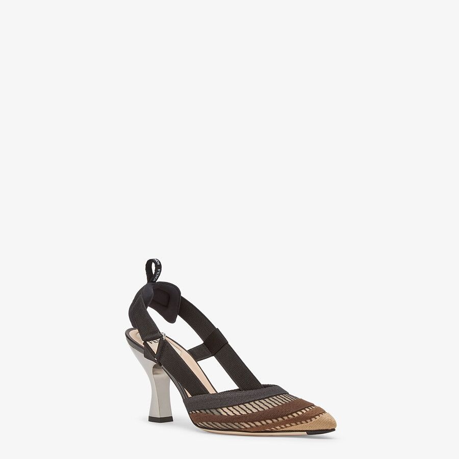 Black micromesh high-heeled slingbacks - 2