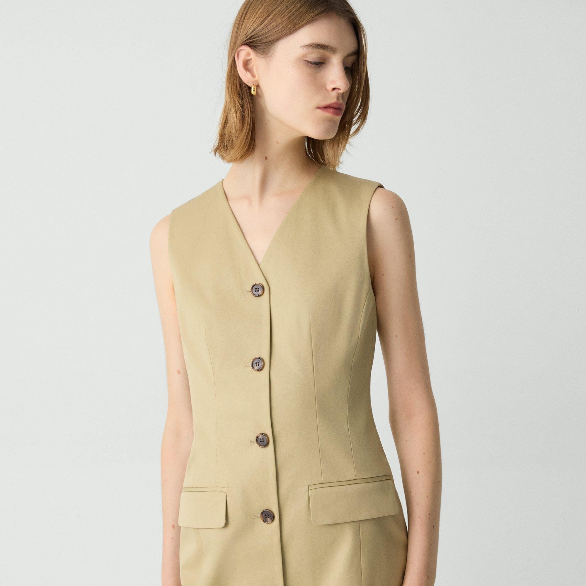 Sleeveless Blazer Dress in Cotton Chino - 5