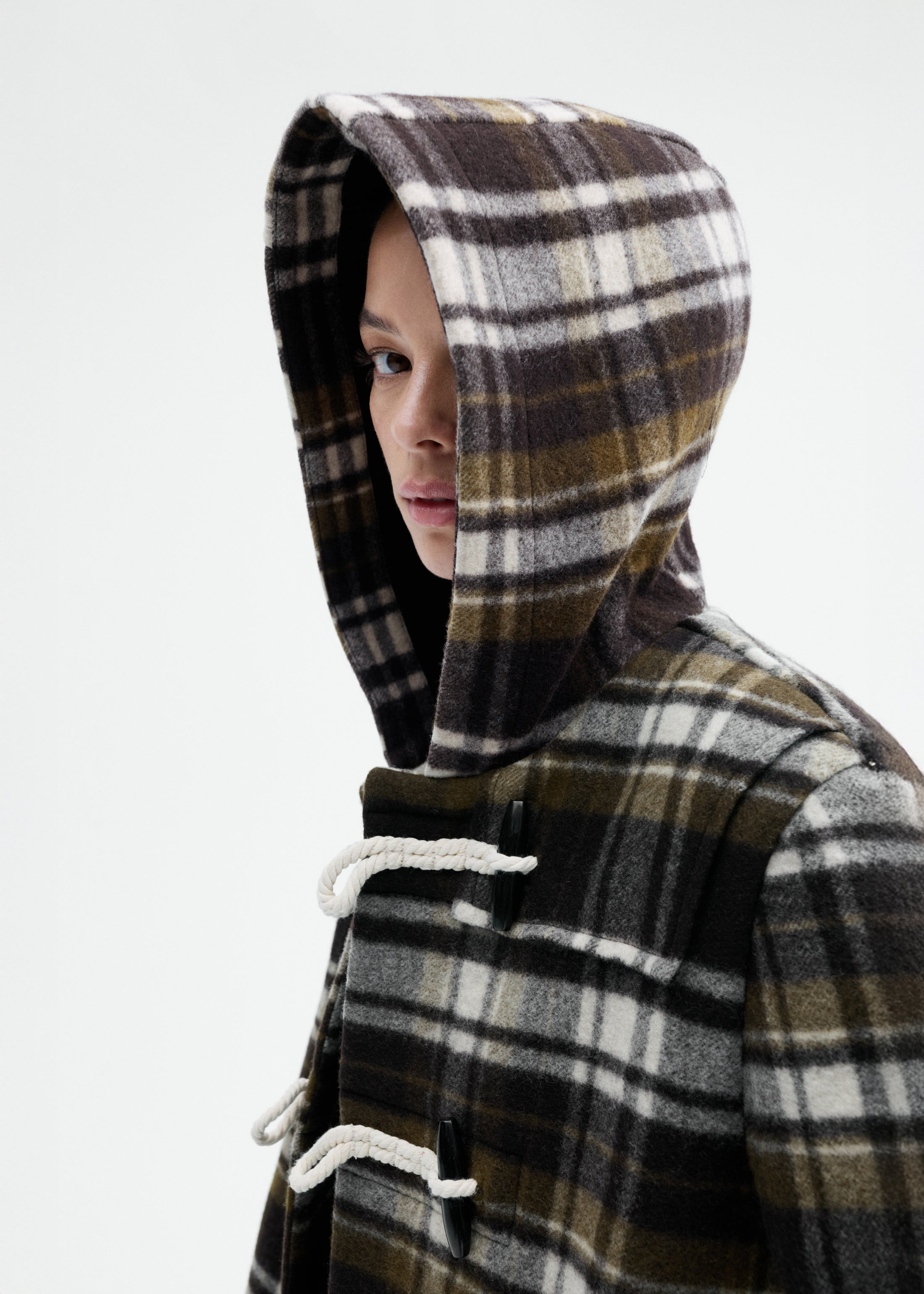 Checked Wool Duffle Coat - 5