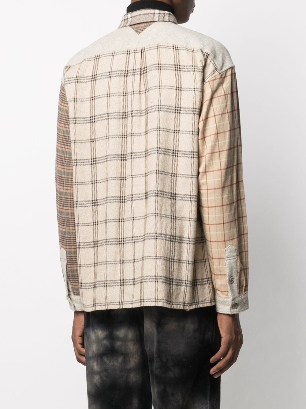 multi-panel design check-print shirt - 4