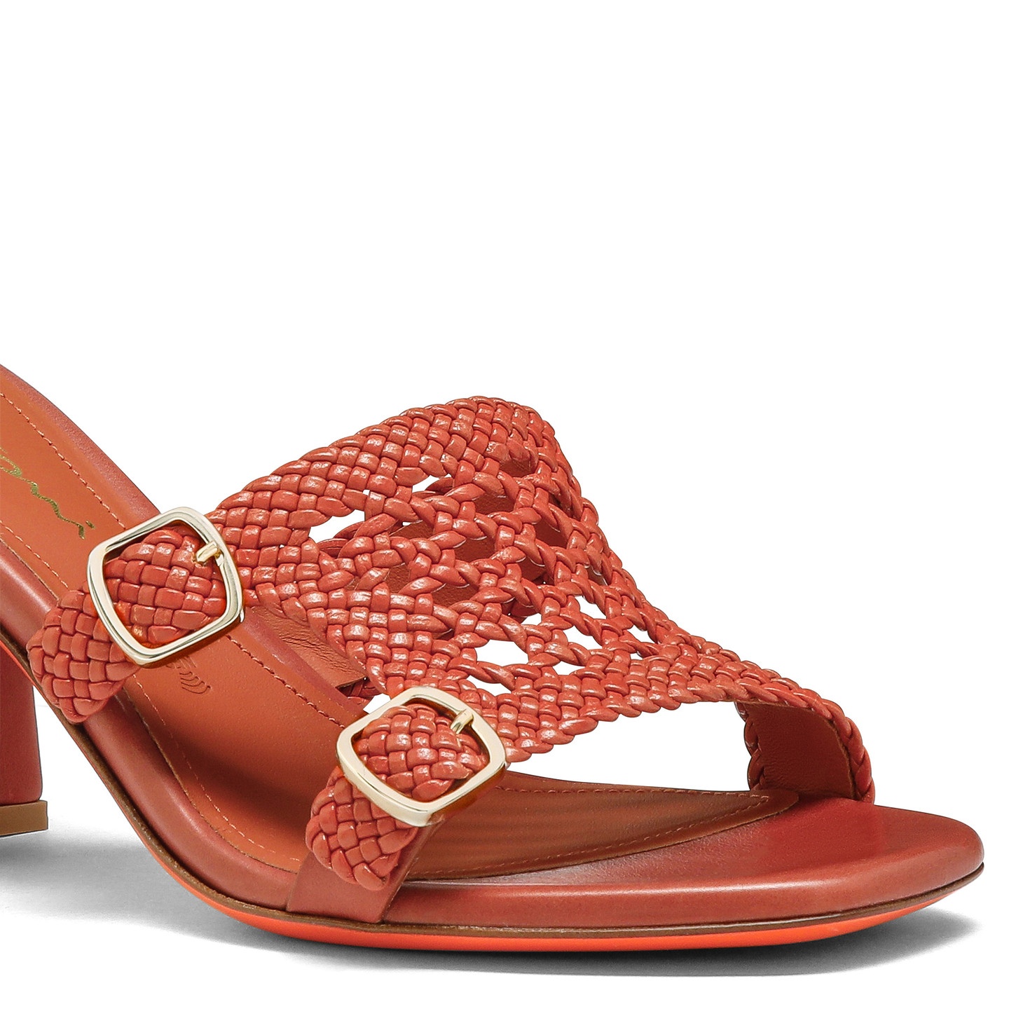 Women's orange woven leather double-buckle Didi high-heel sandal - 6