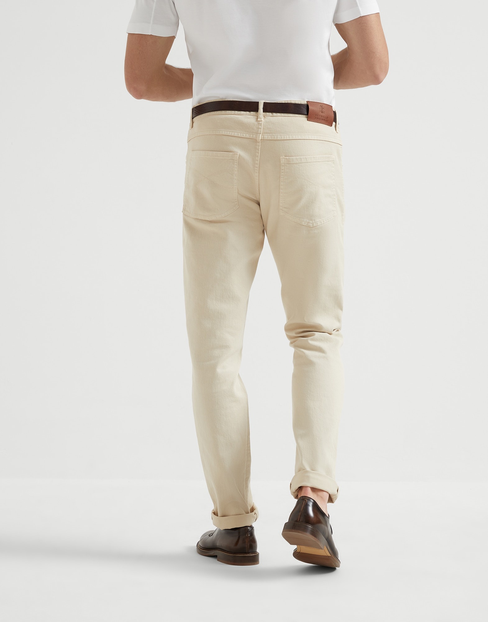 Garment-dyed slim fit trousers in comfort cotton lightweight denim - 2