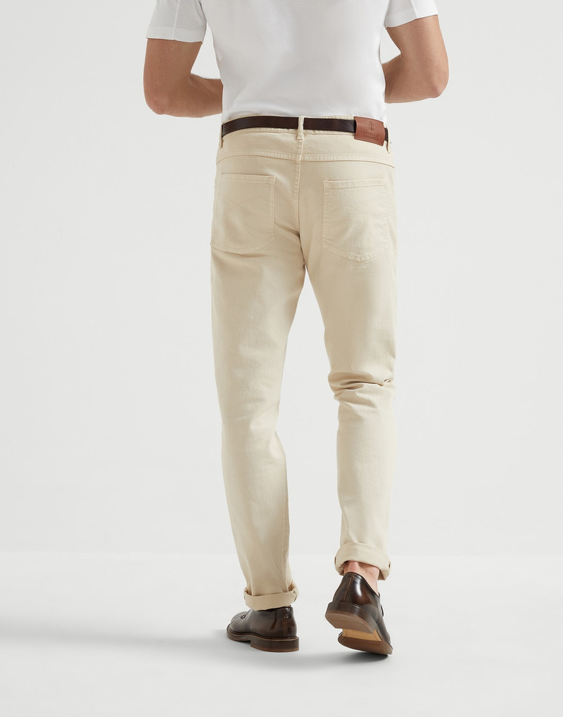 Brunello Cucinelli Garment-dyed slim fit trousers in comfort cotton lightweight denim outlook
