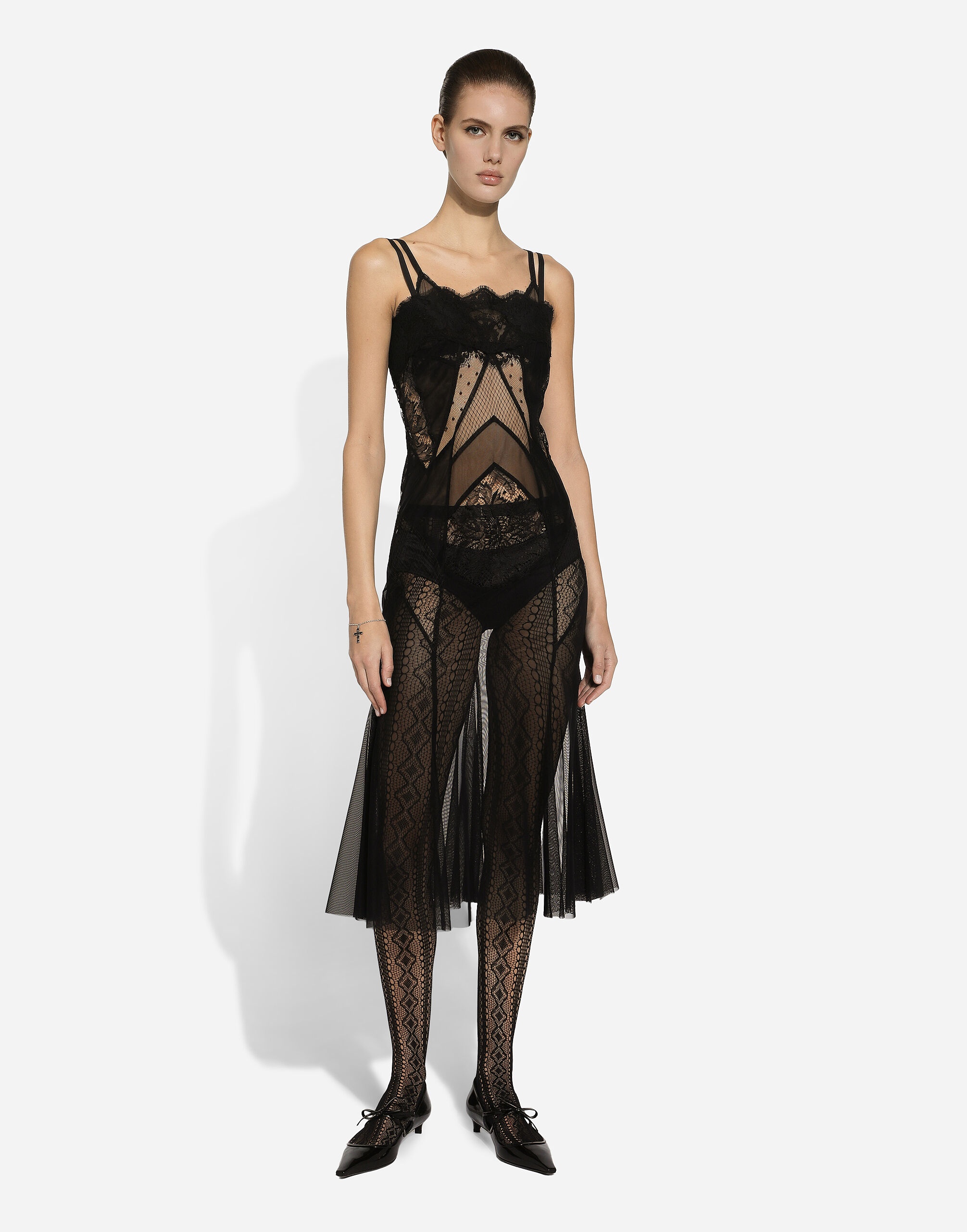 Tulle, mesh and lace calf-length slip dress - 6
