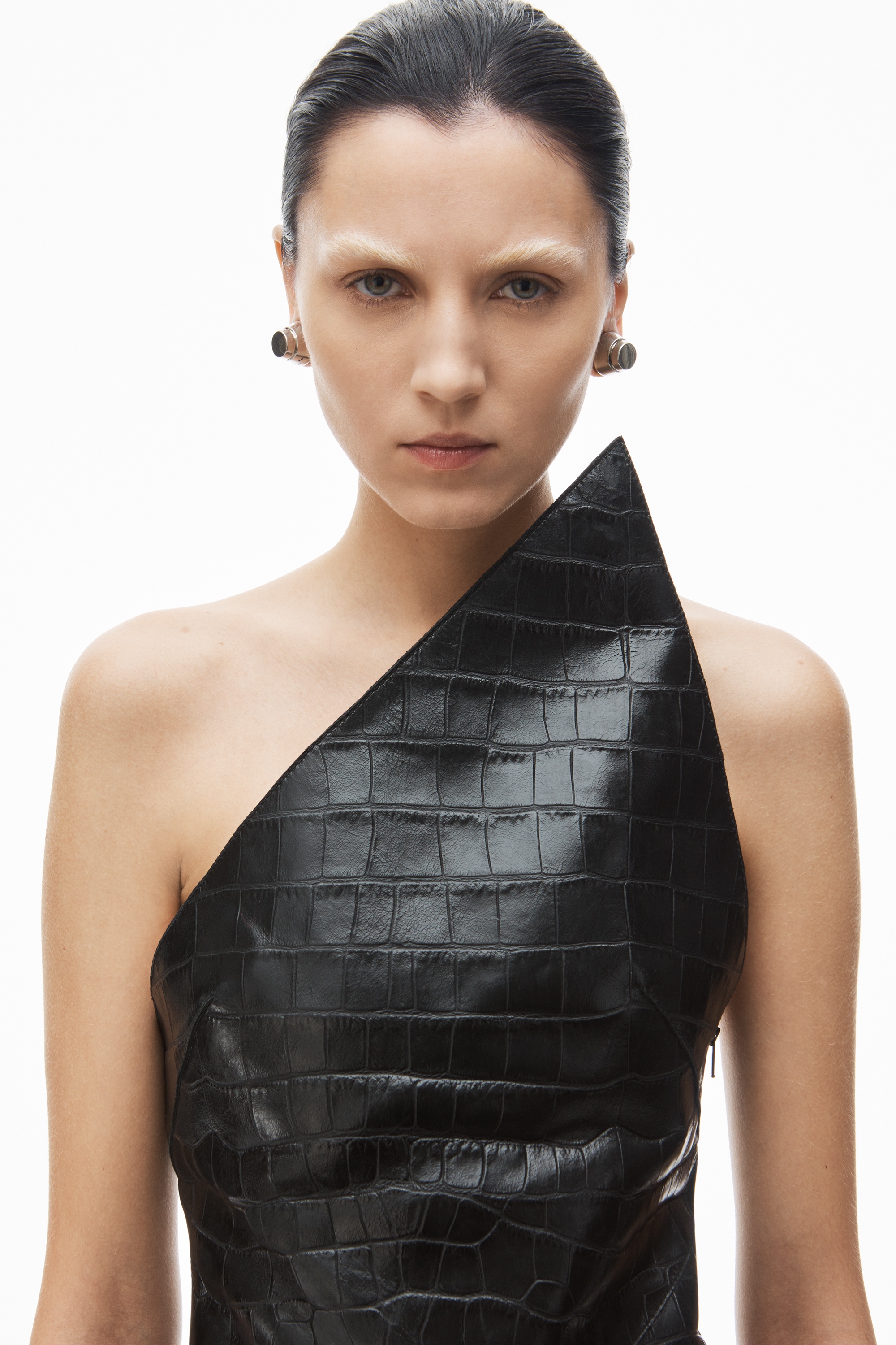 pointed minidress in croc-embossed leather - 4