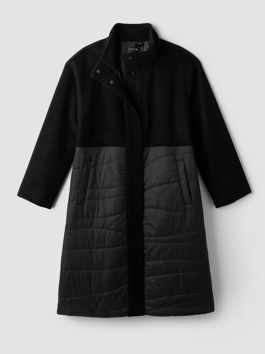 Eggshell Recycled Nylon Stand Collar Coat - 1