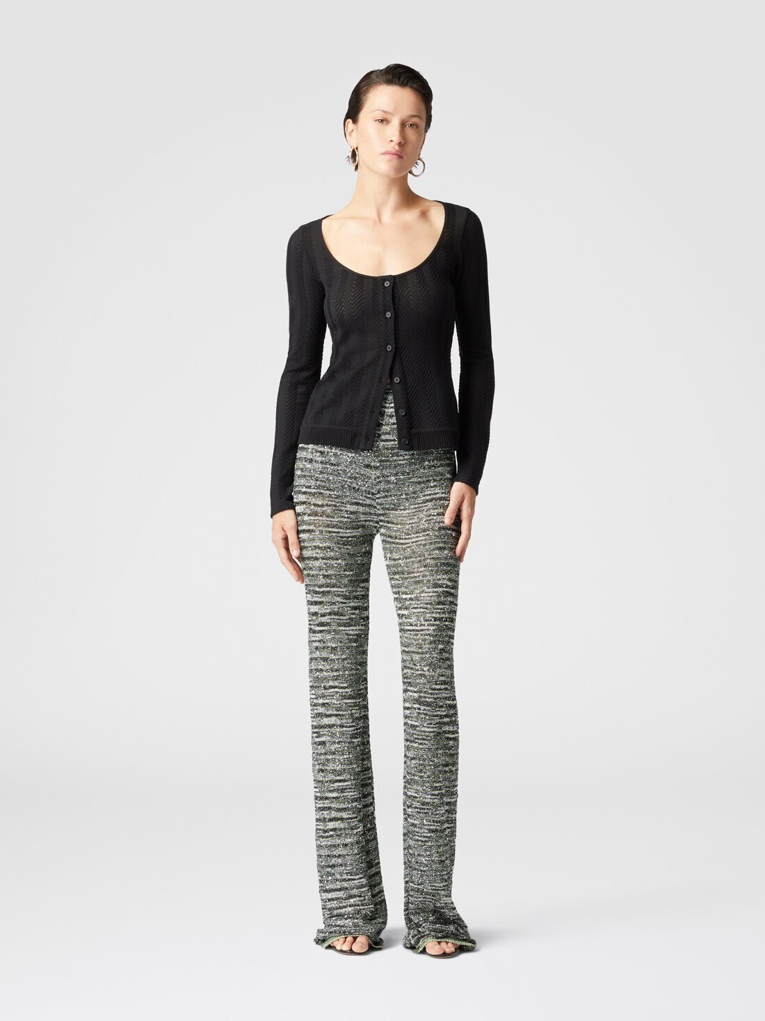 Flare trousers in slub knit with sequins - 2