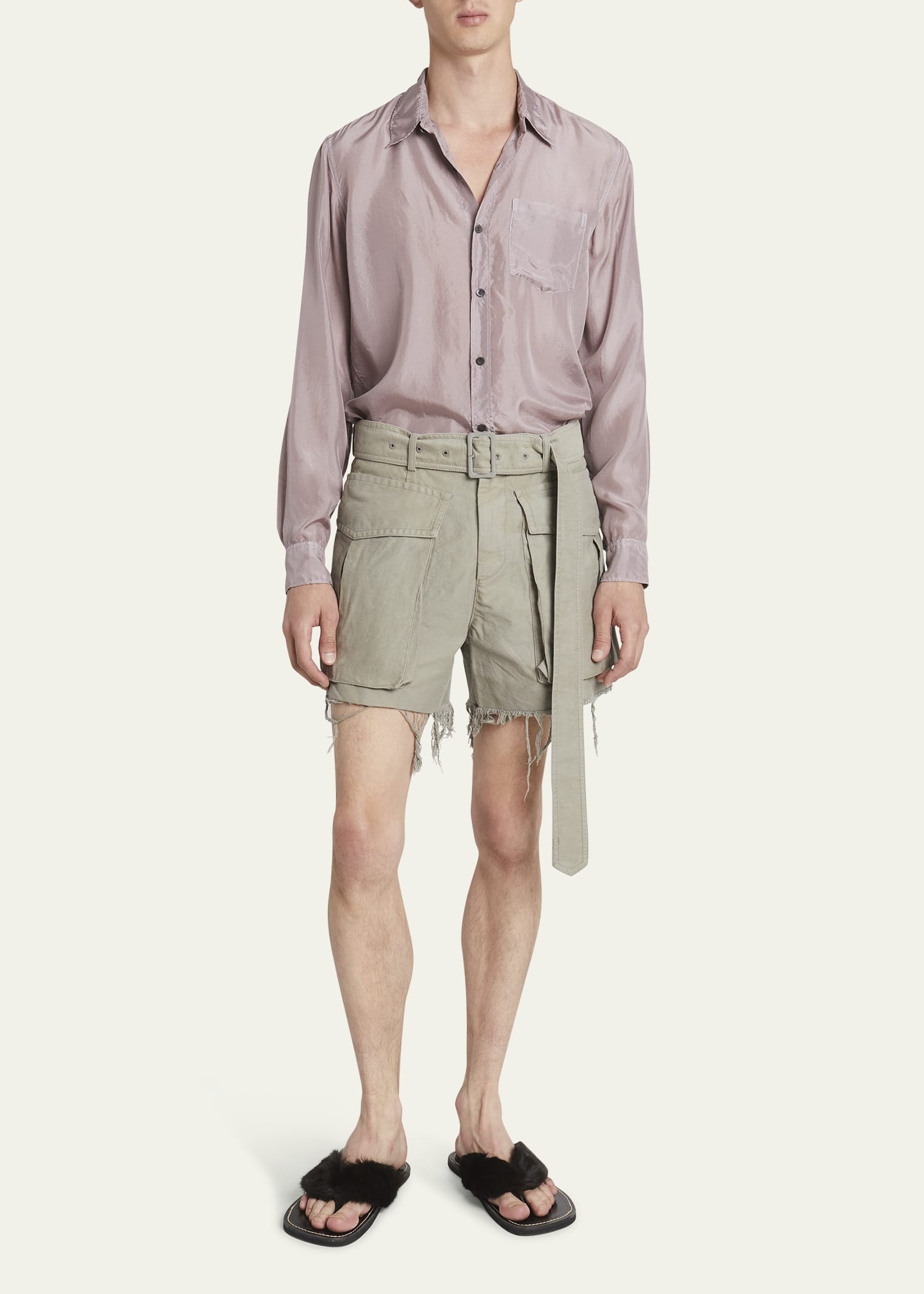 Men's Garment-Dyed Heavy Cotton Frayed Cargo Shorts - 2
