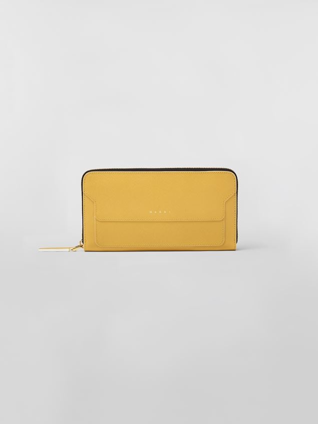 RECTANGULAR ZIP-AROUND WALLET IN MONO-COLOURED SAFFIANO LEATHER - 1