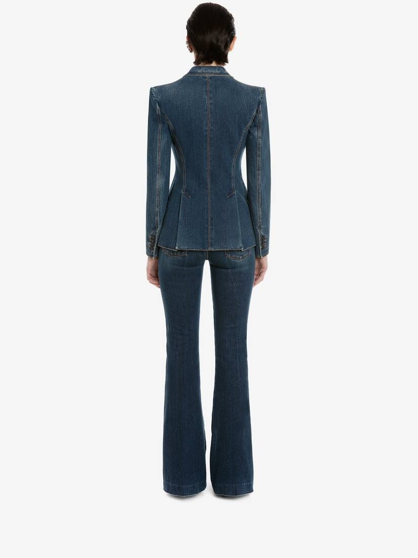Narrow Bootcut Denim Trouser in Dark Blue Wash - 4