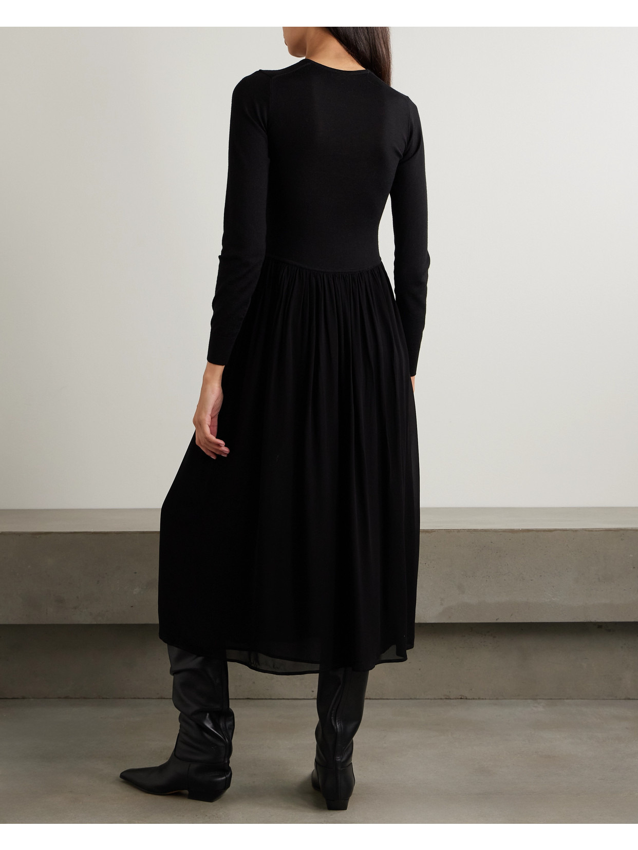Colette Pleated Lace-up Wool And Silk-blend And Chiffon Midi Dress - 3