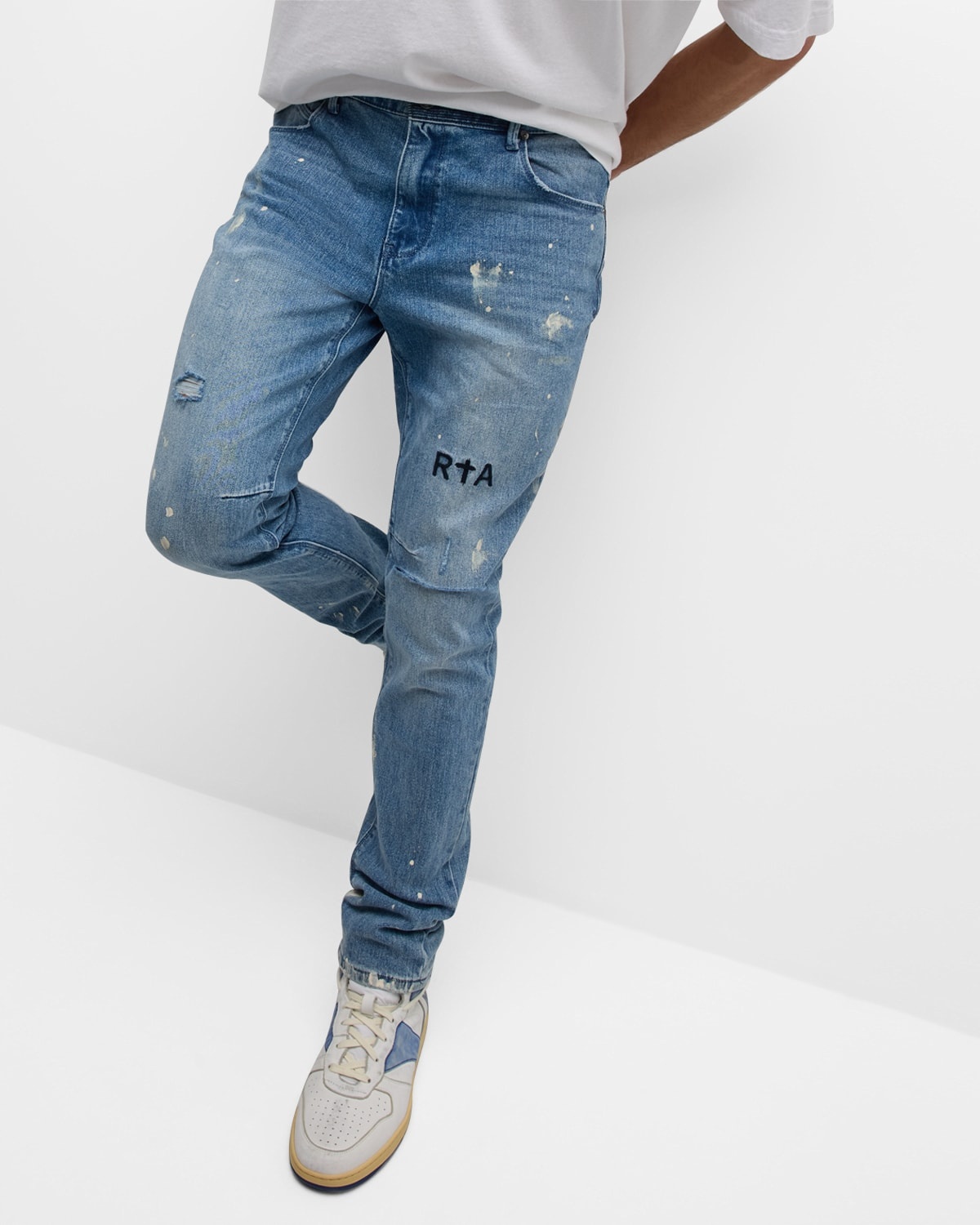 RTA Men's Clayton Distressed Paint-Splatter Jeans REVERSIBLE
