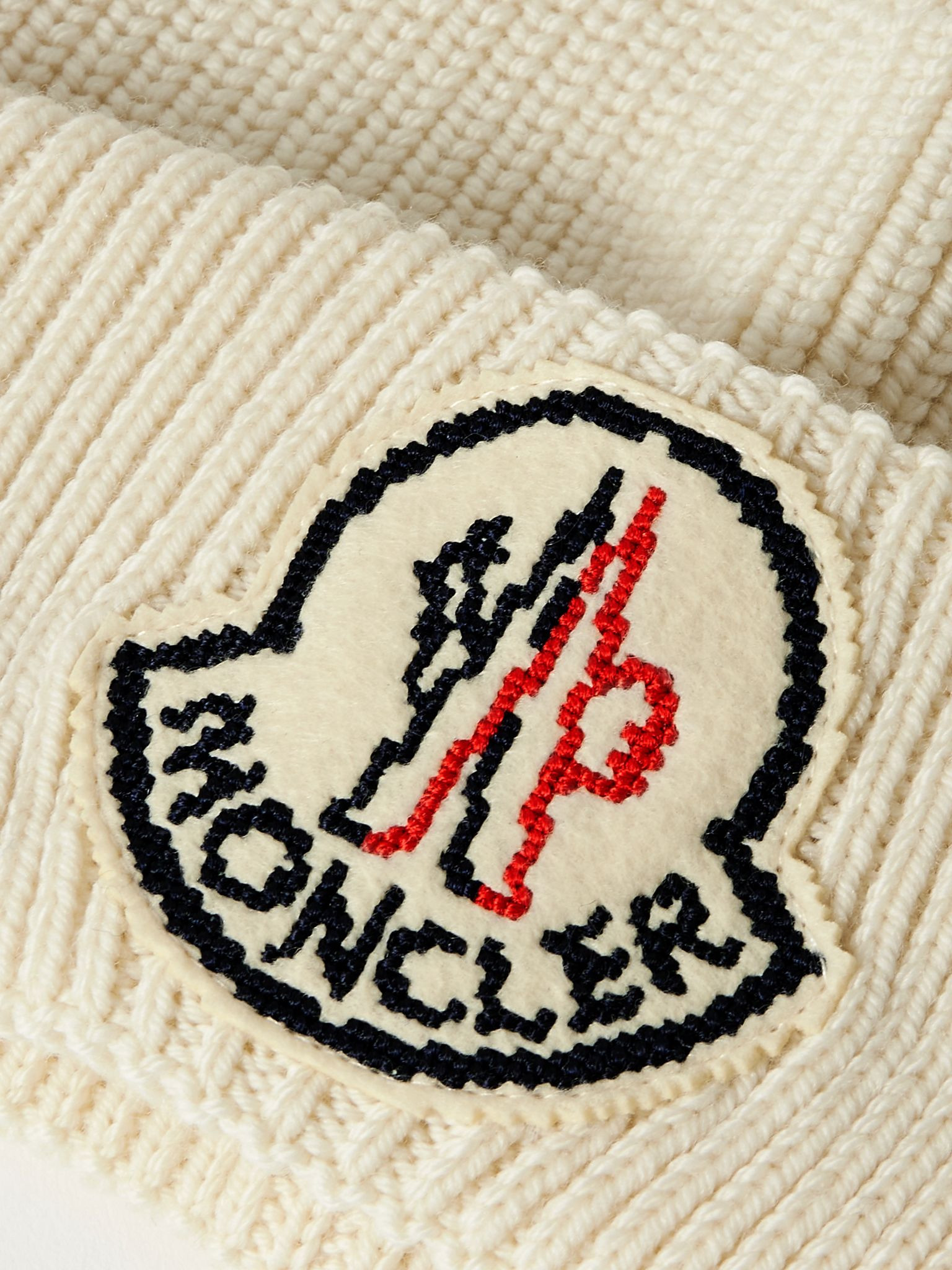 Logo-Appliquéd Ribbed Virgin Wool Beanie White - 3