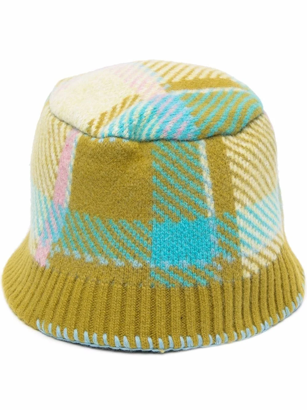 checked knitted wool-blend bucket hat - 1
