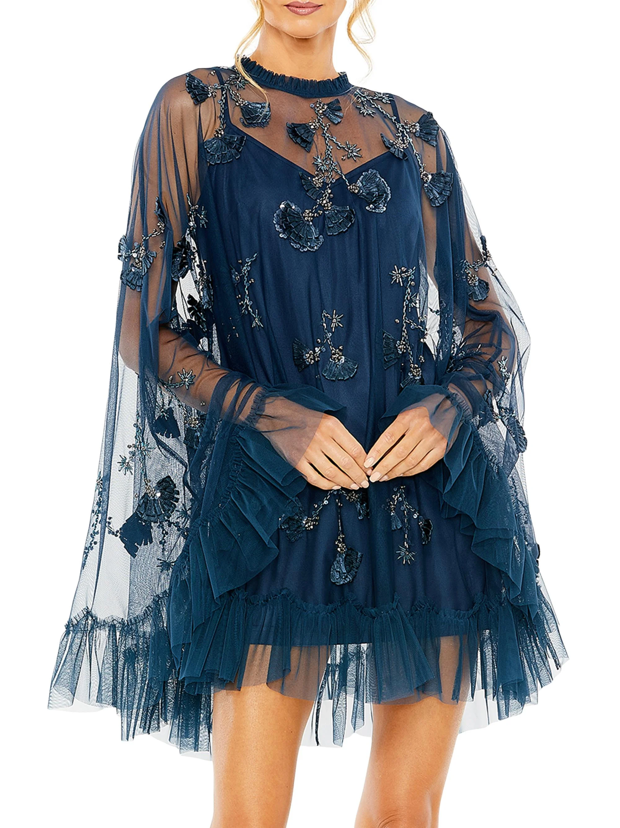 Women's Mac Embellished Mesh A-Line Minidress - Twilight - 1