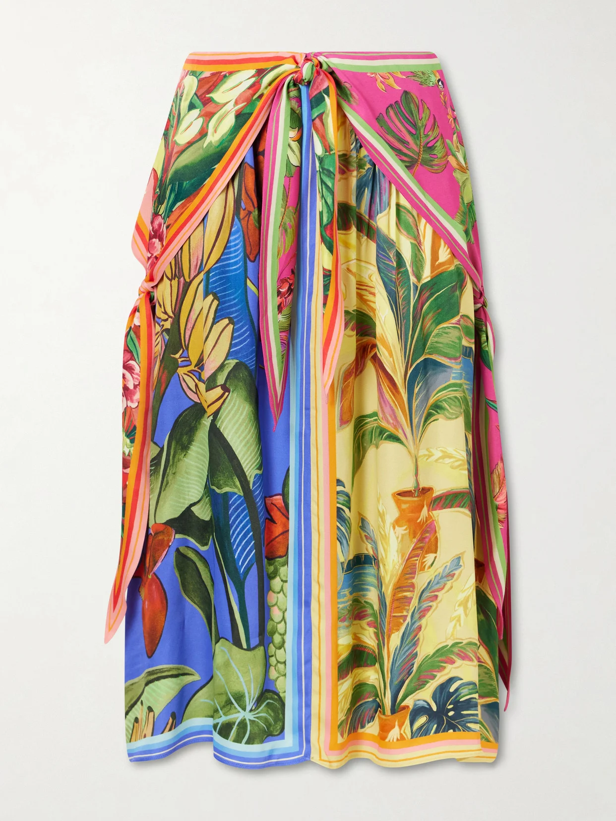 Rainbow Summer Printed Satin Midi Skirt - 1