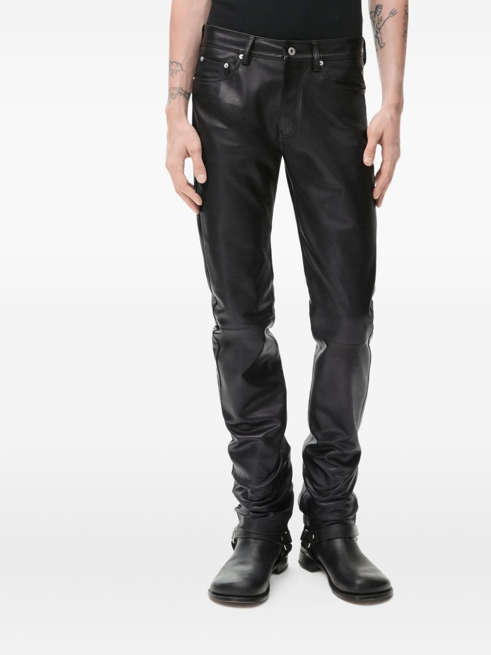 leather-panel trousers - 3