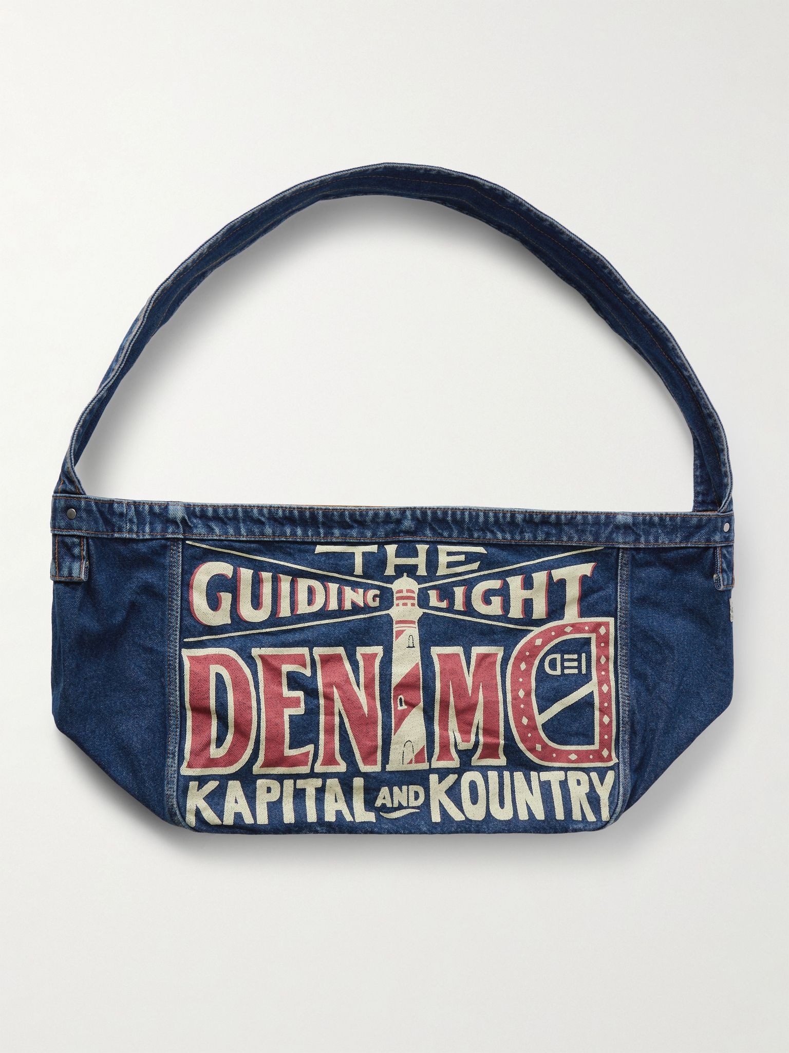 Guiding Light Printed Denim Messenger Bag Blue - 1