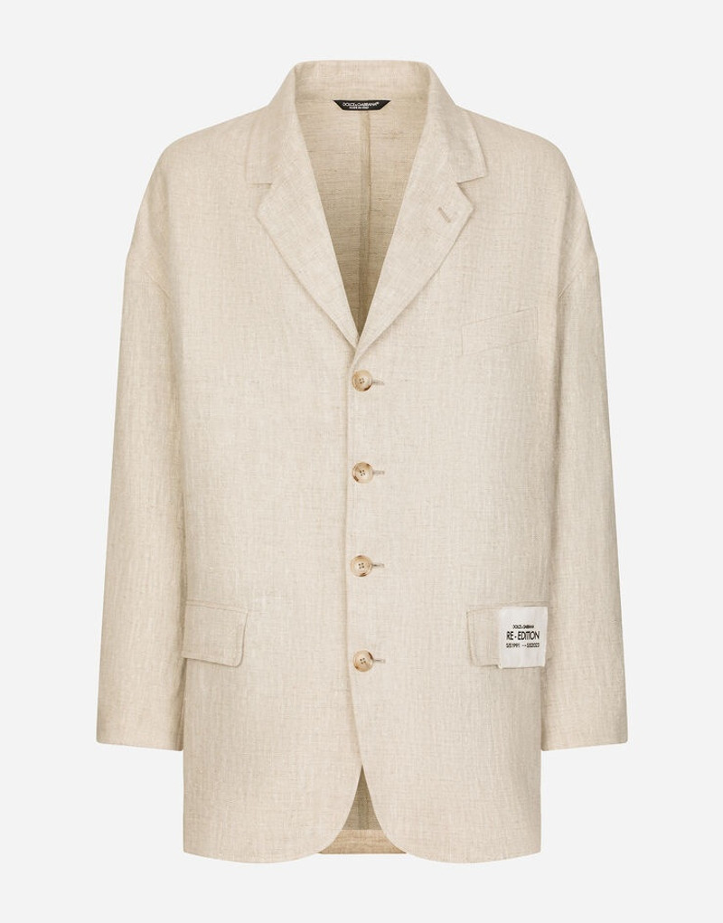 Oversize single-breasted linen and viscose jacket 1