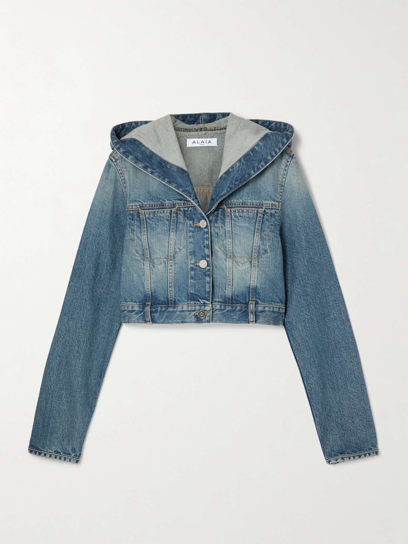 Alaïa Cropped hooded denim jacket Blue | REVERSIBLE