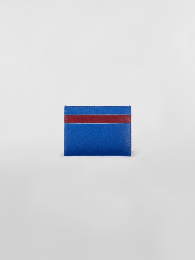BI-COLOURED BLUE AND BORDEAUX CALFSKIN CARD HOLDER WITH M GRAPHIC PATTERN - 3