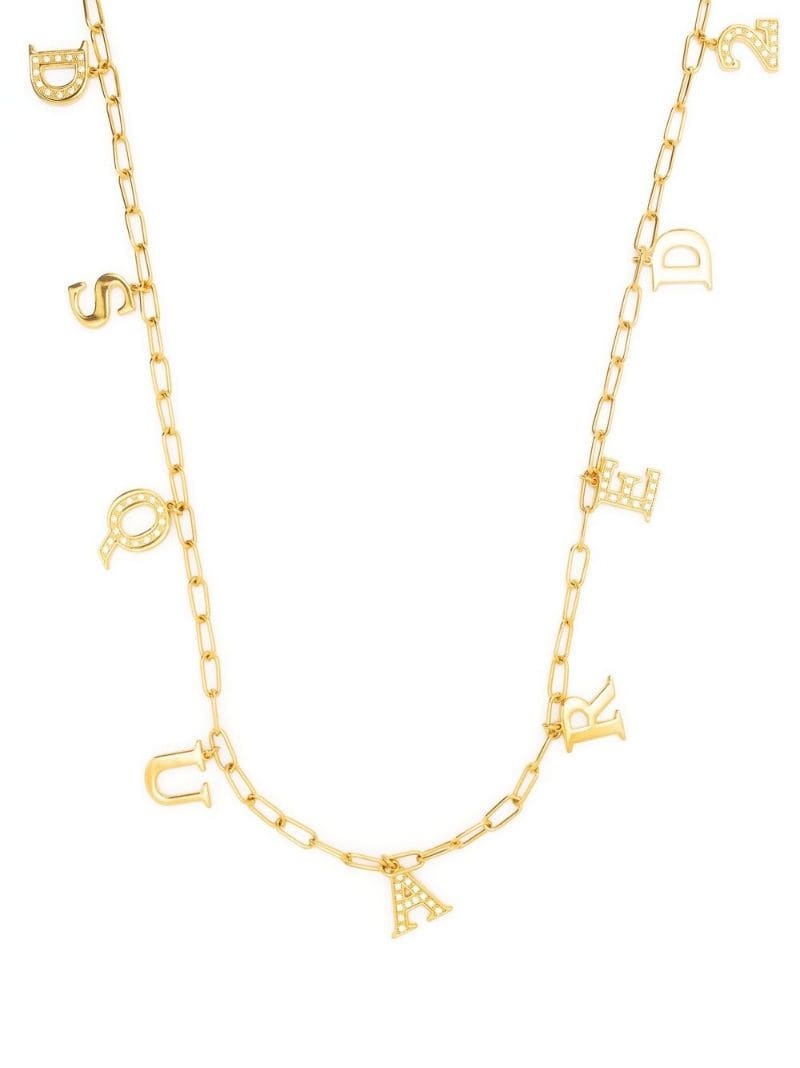 crystal-embellished logo charm necklace - 1